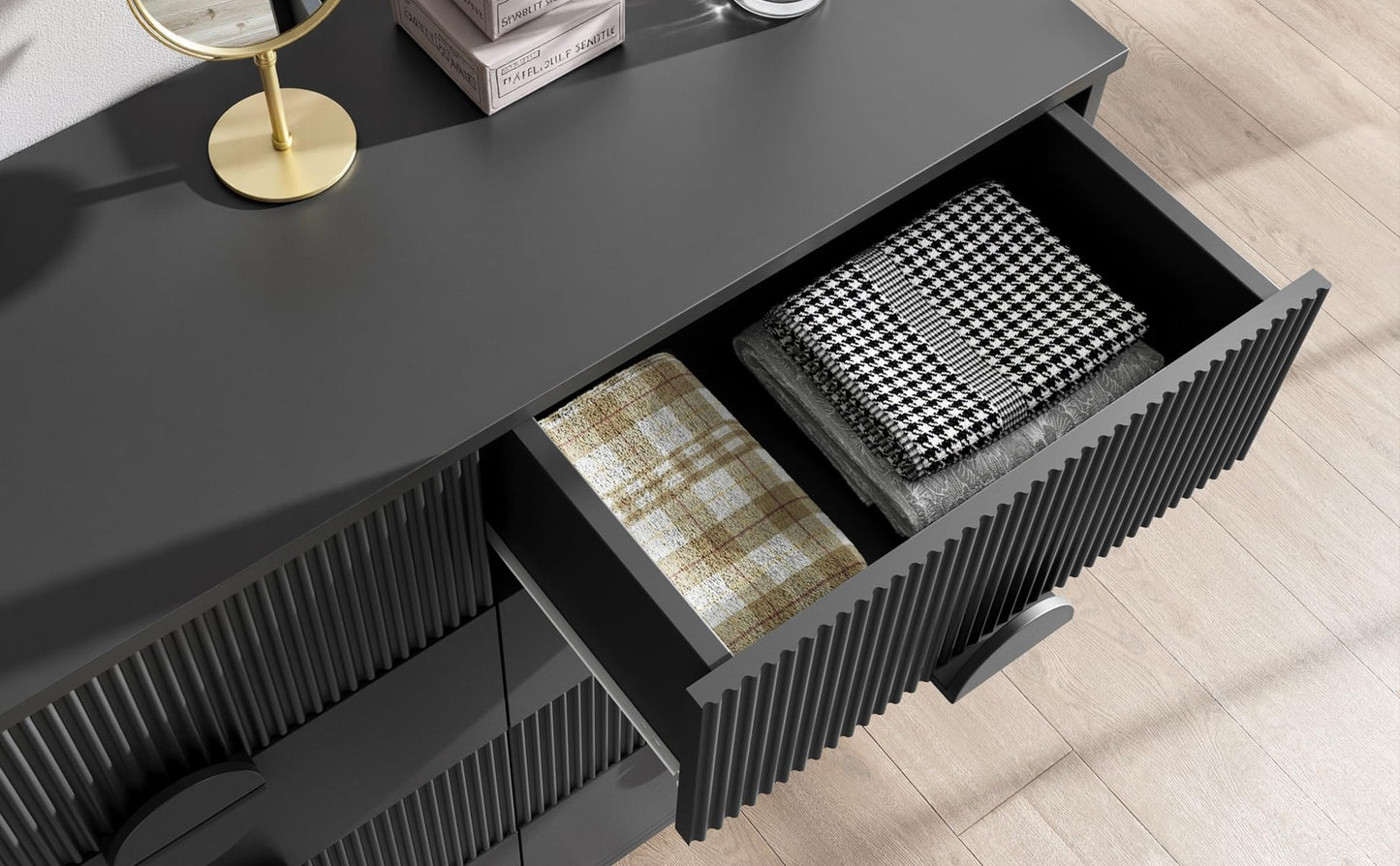 Modern 50" Wide Chest of Drawers, 8 Deep Drawers
