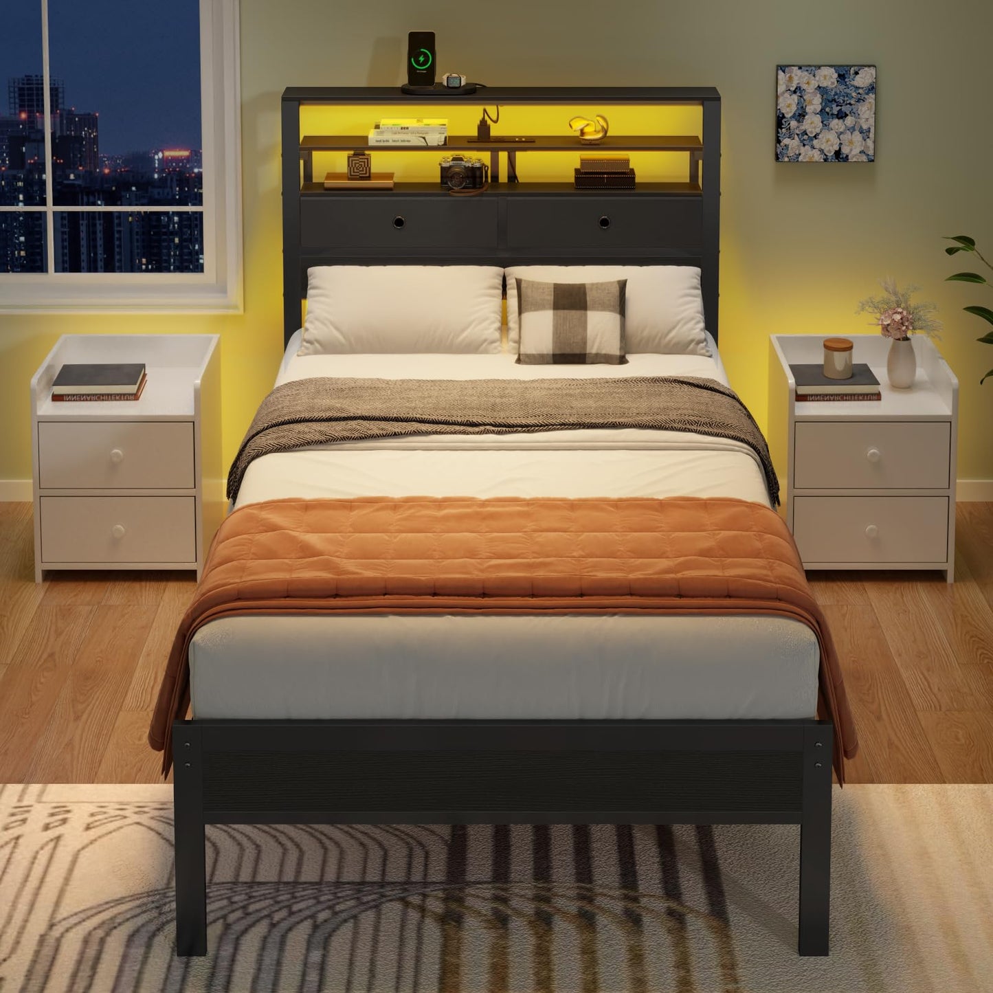 Bed Frames with Charging Station and LED Lights