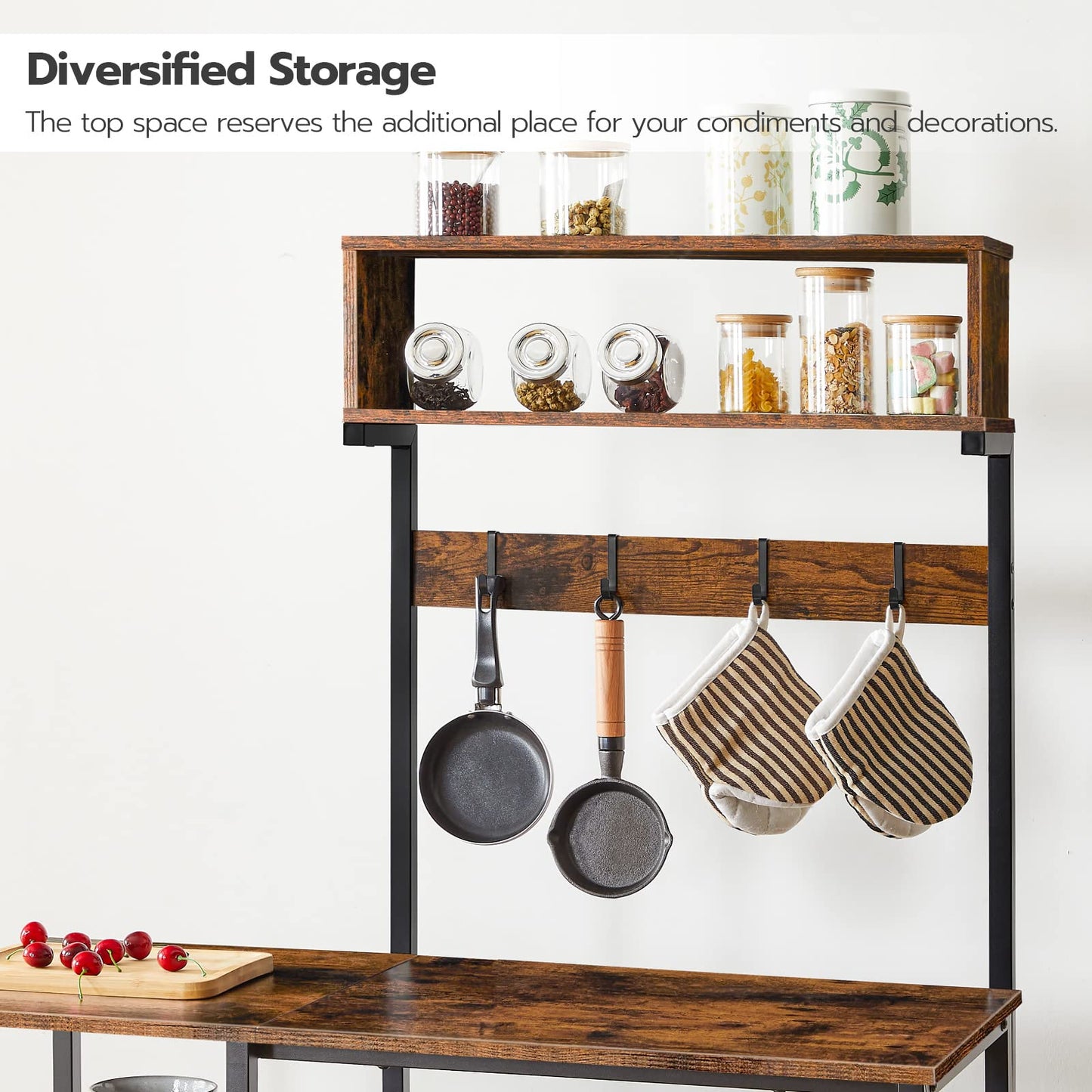 Rustic Brown, Black Kitchen Rack