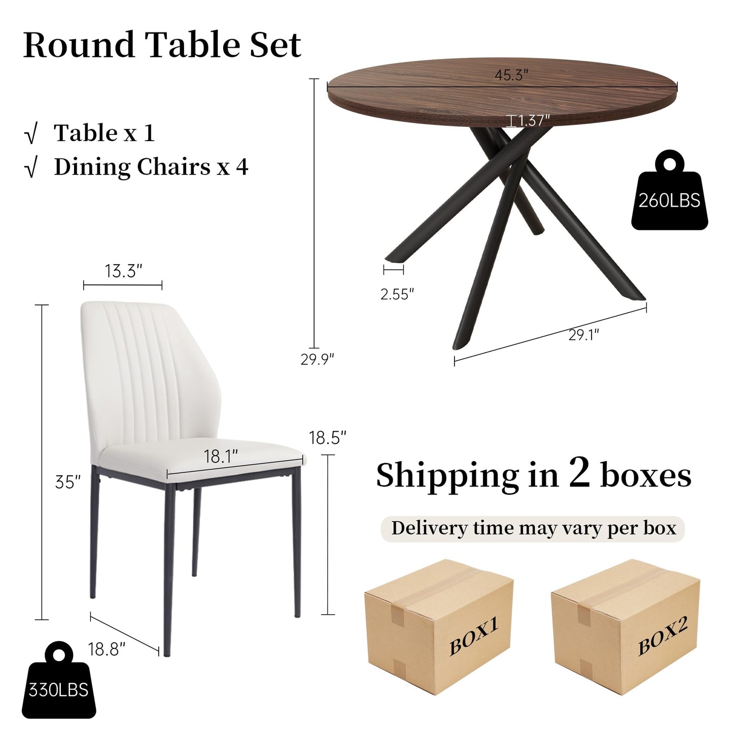 Walnut Table+4 White Chairs Dining Table