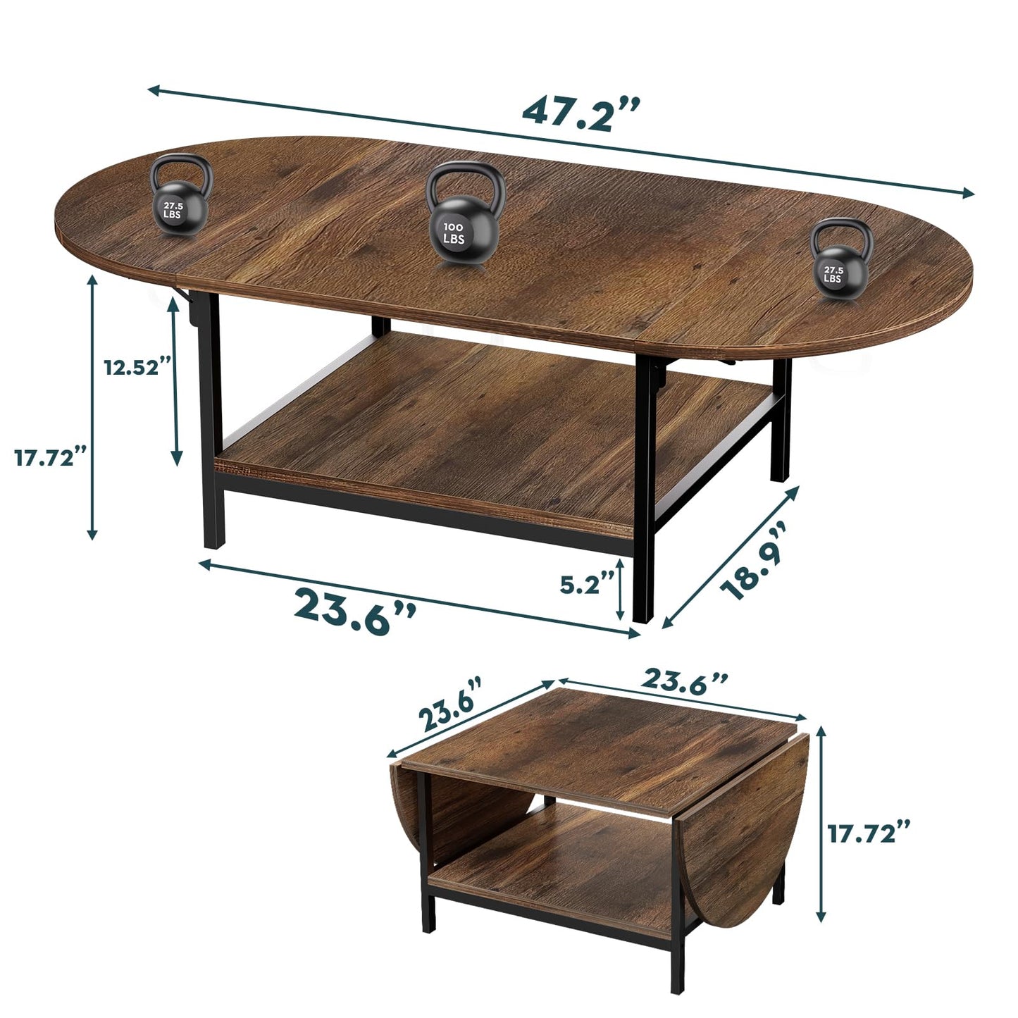 Brown 2-Tier Folding Coffee Table