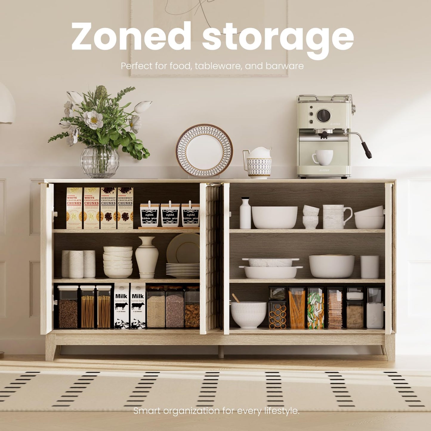 Oak White Sideboard Cabinet with Storage