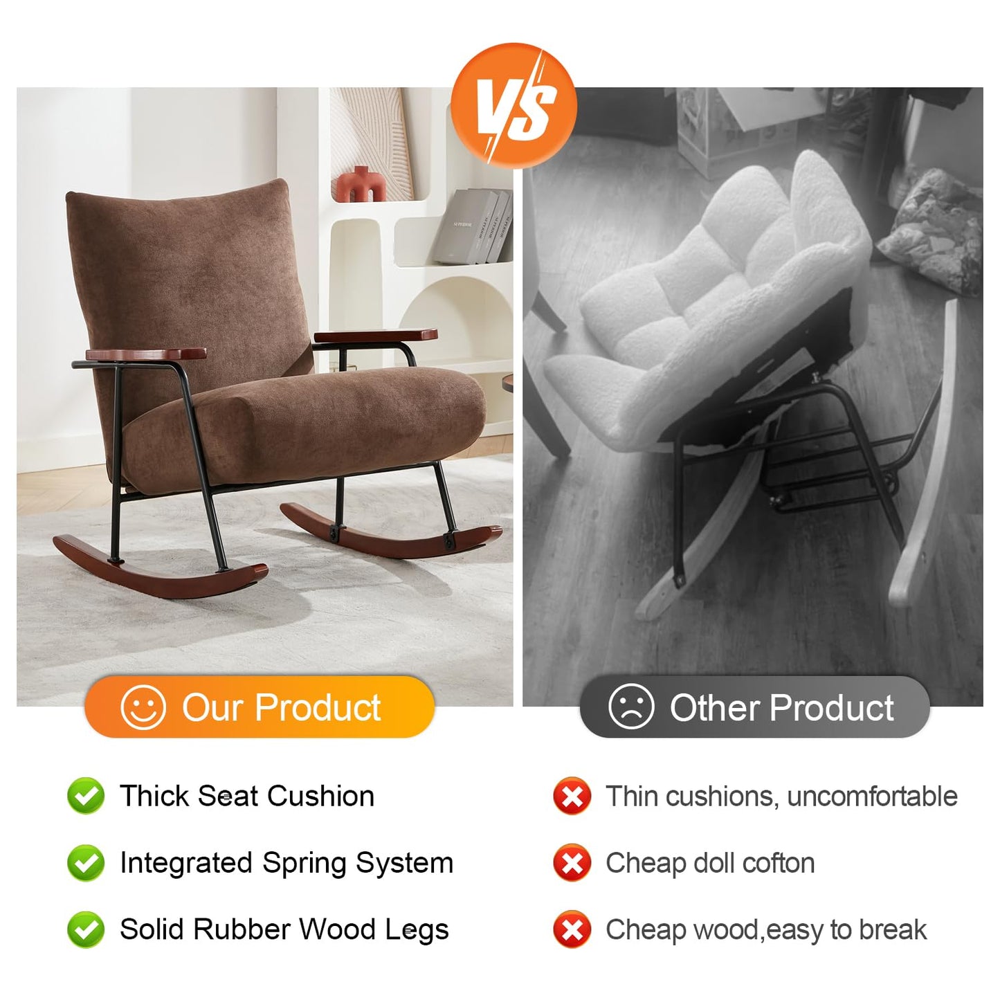 Modern Rocking Chair, Upholstered Armchair