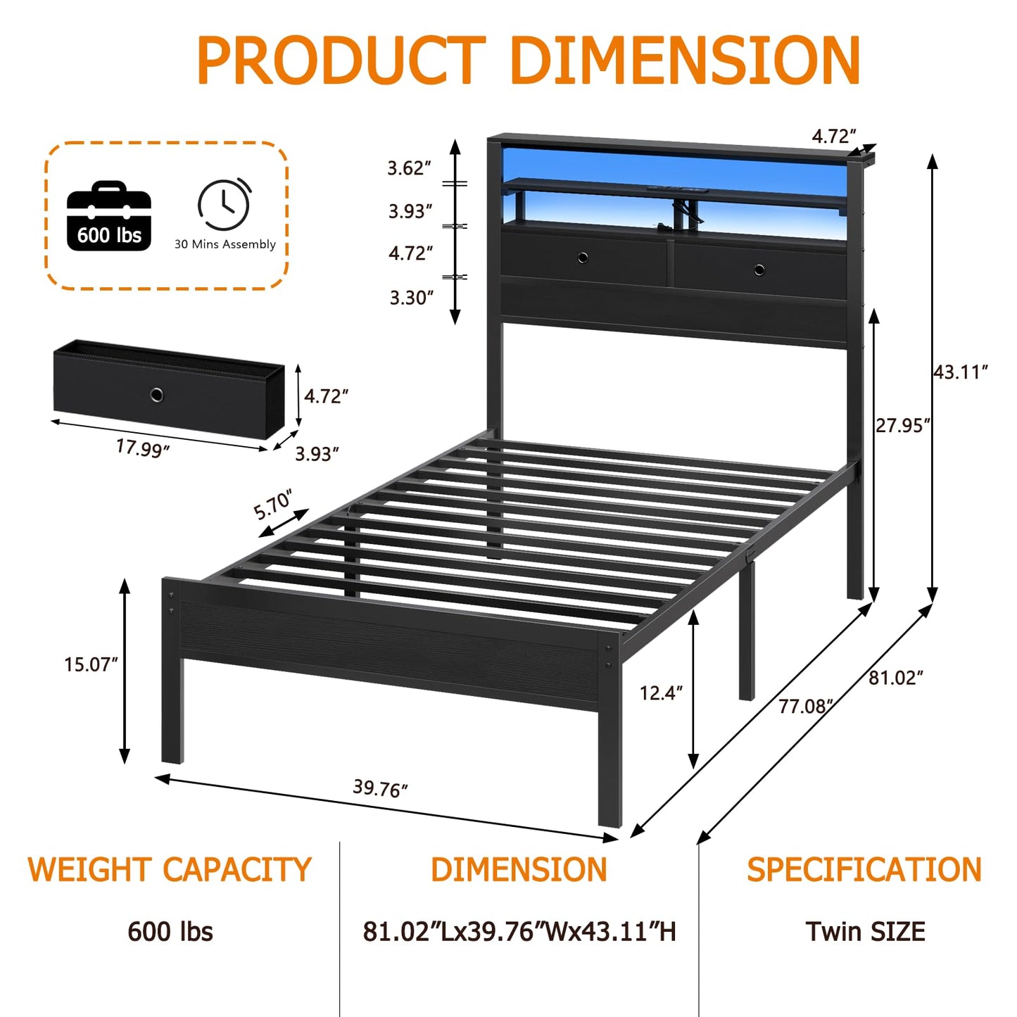 Bed Frames with Charging Station and LED Lights