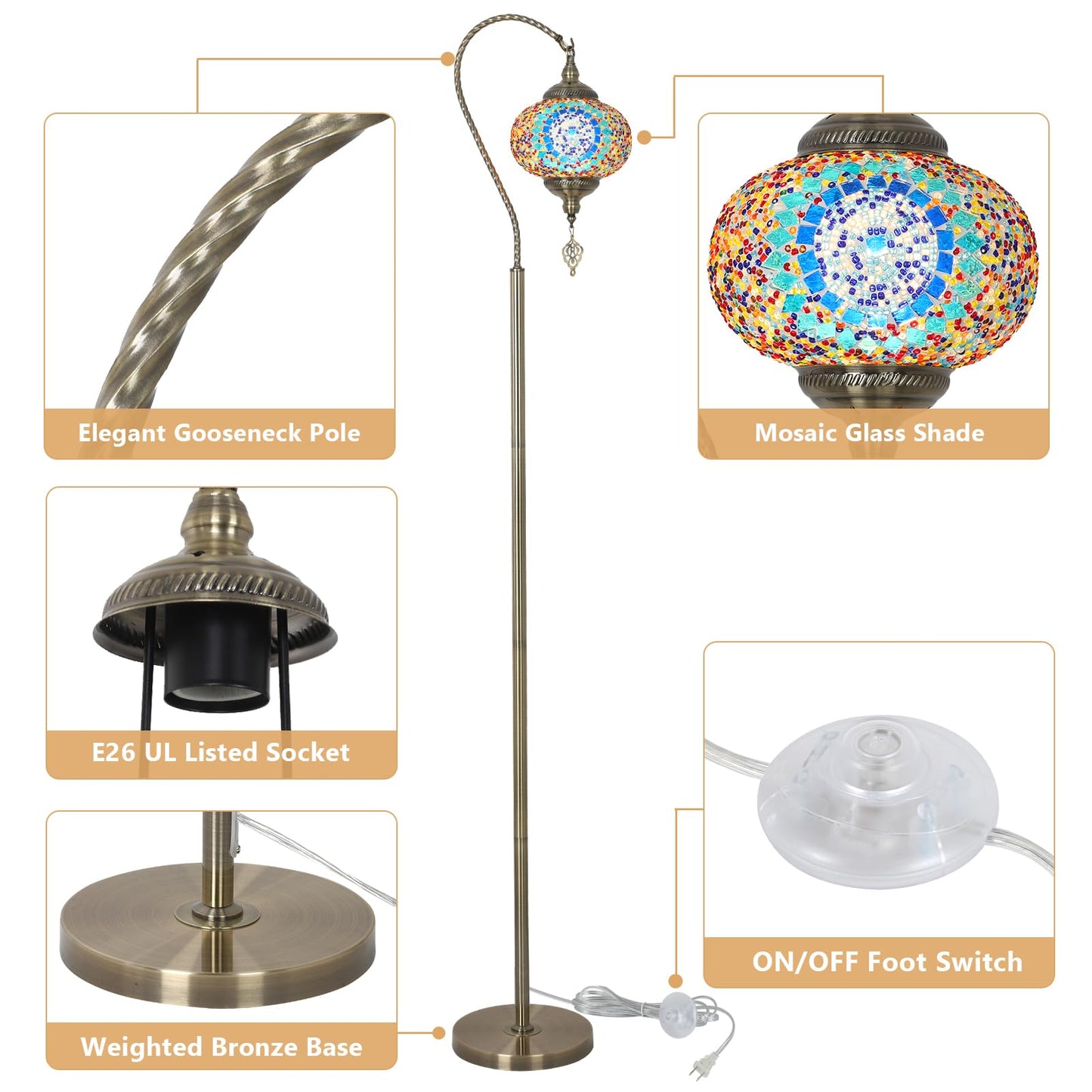 Modern Moroccan Lamps for Living Room with Handmade Mosaic Glass Shade
