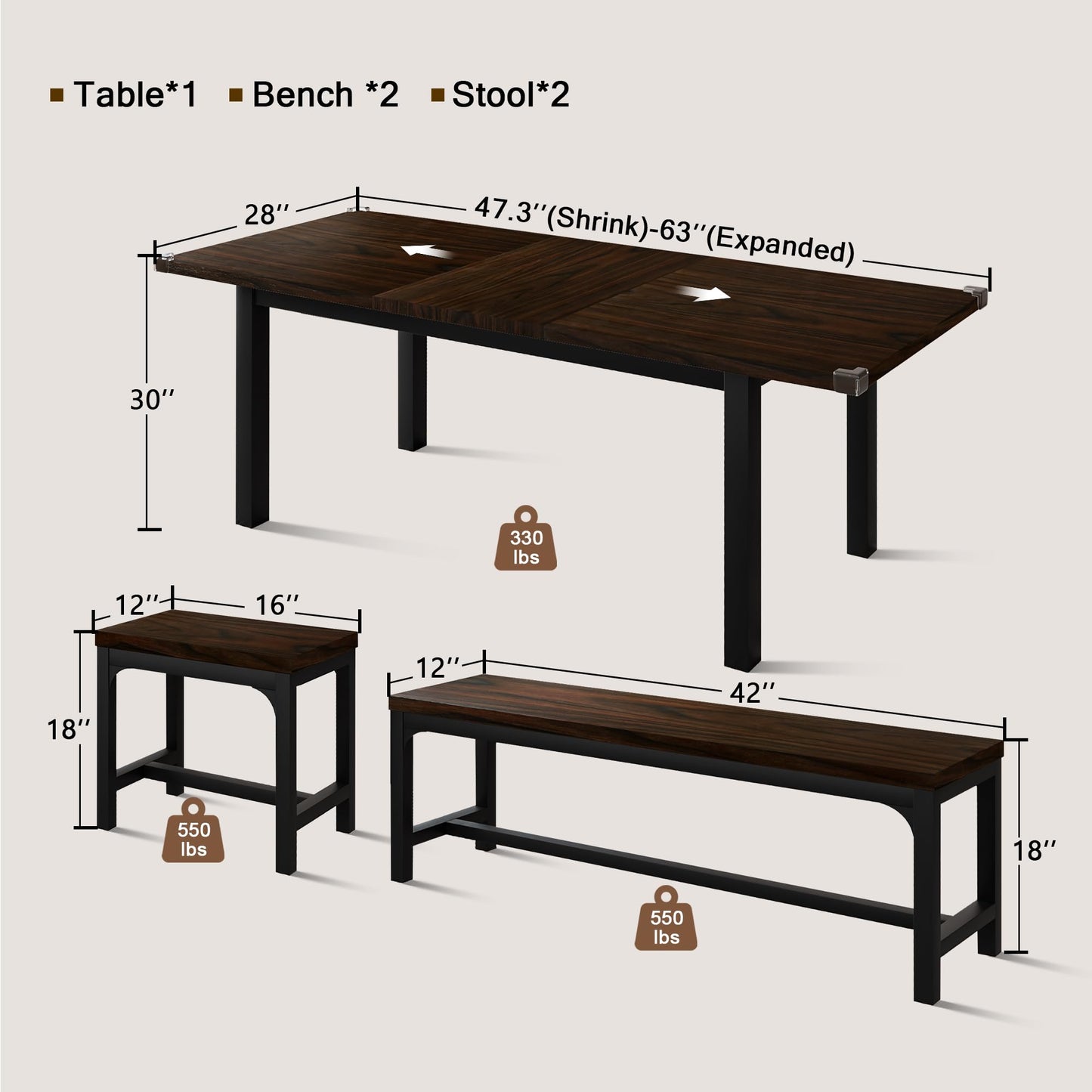 5 Pieces Dining Room Table Set