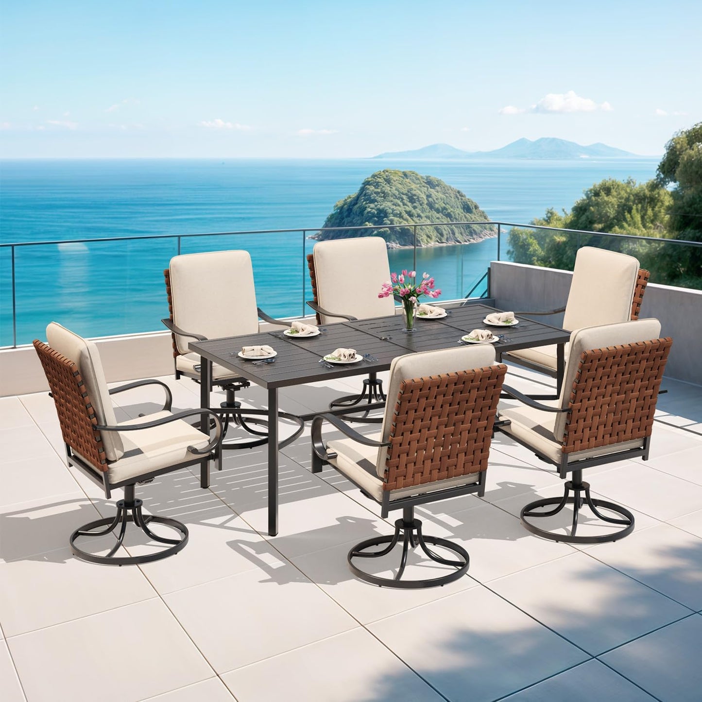 5-Piece Outdoor Dining Set - 4 Swivel Leather-Look Chairs