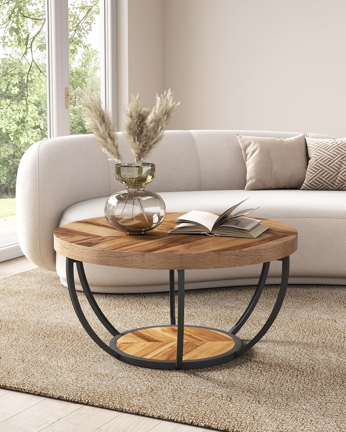 Wood Grain and Black Coffee Table