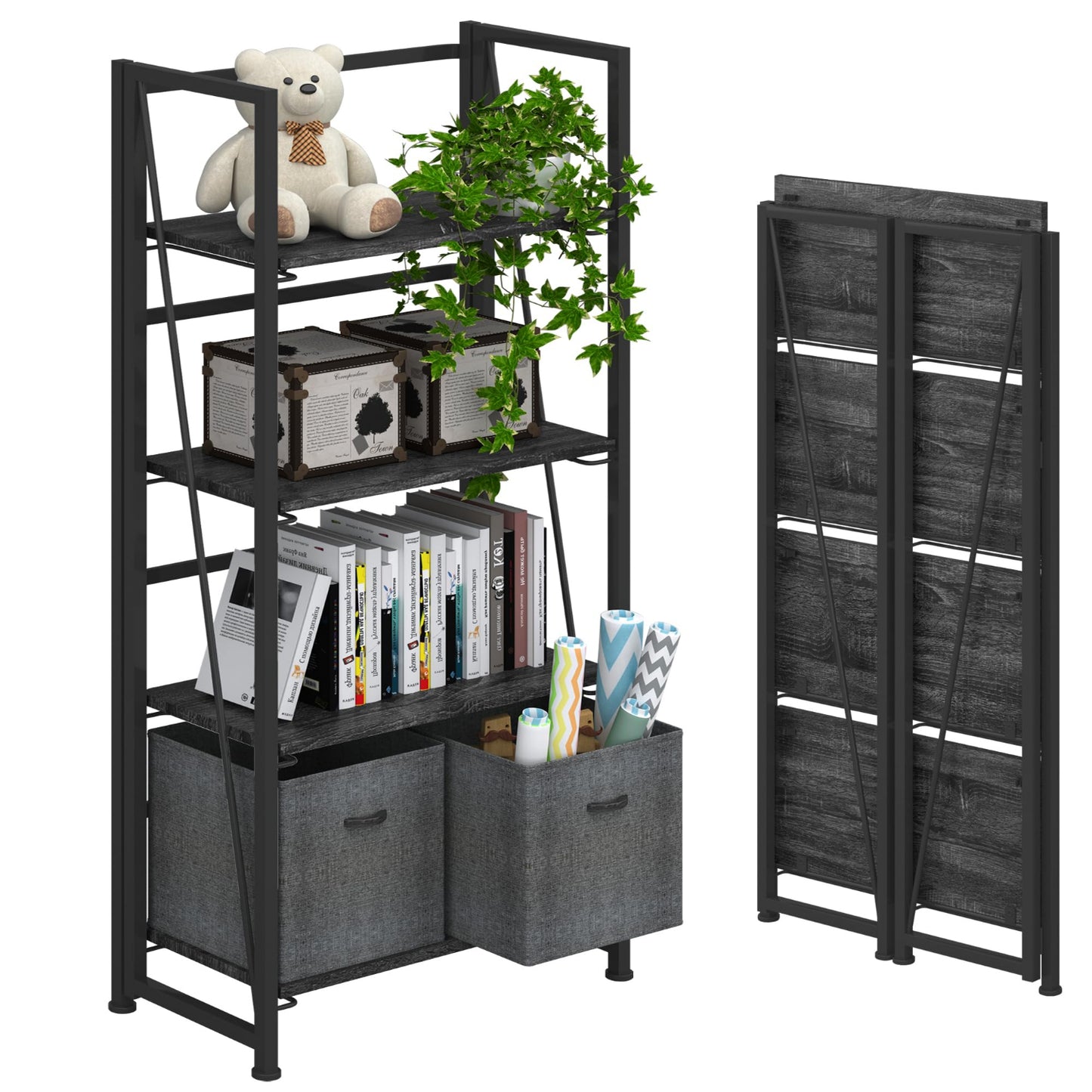 Gray and Black Folding Bookshelf Storage
