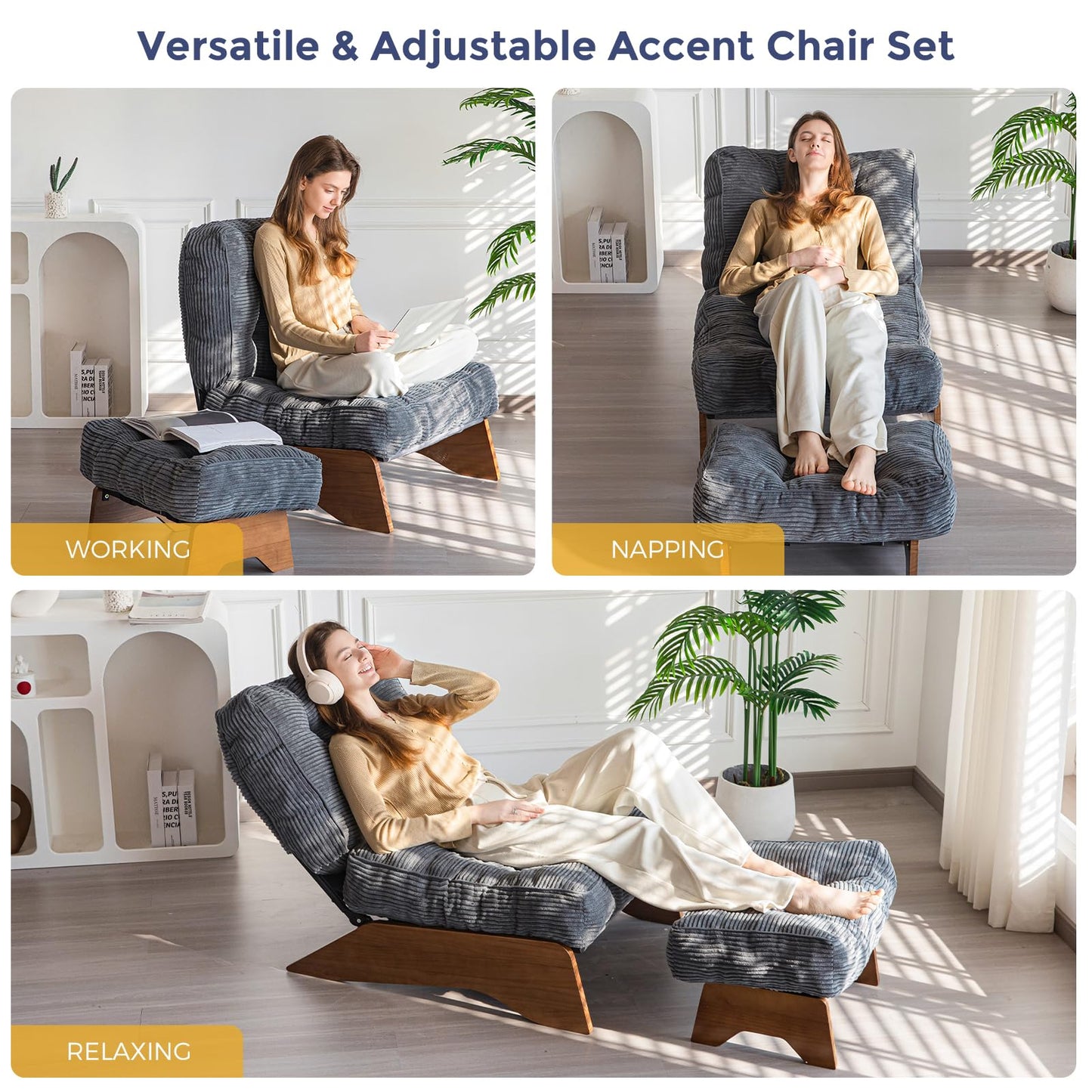 Accent Chair with Ottoman and Adjustable Backrest