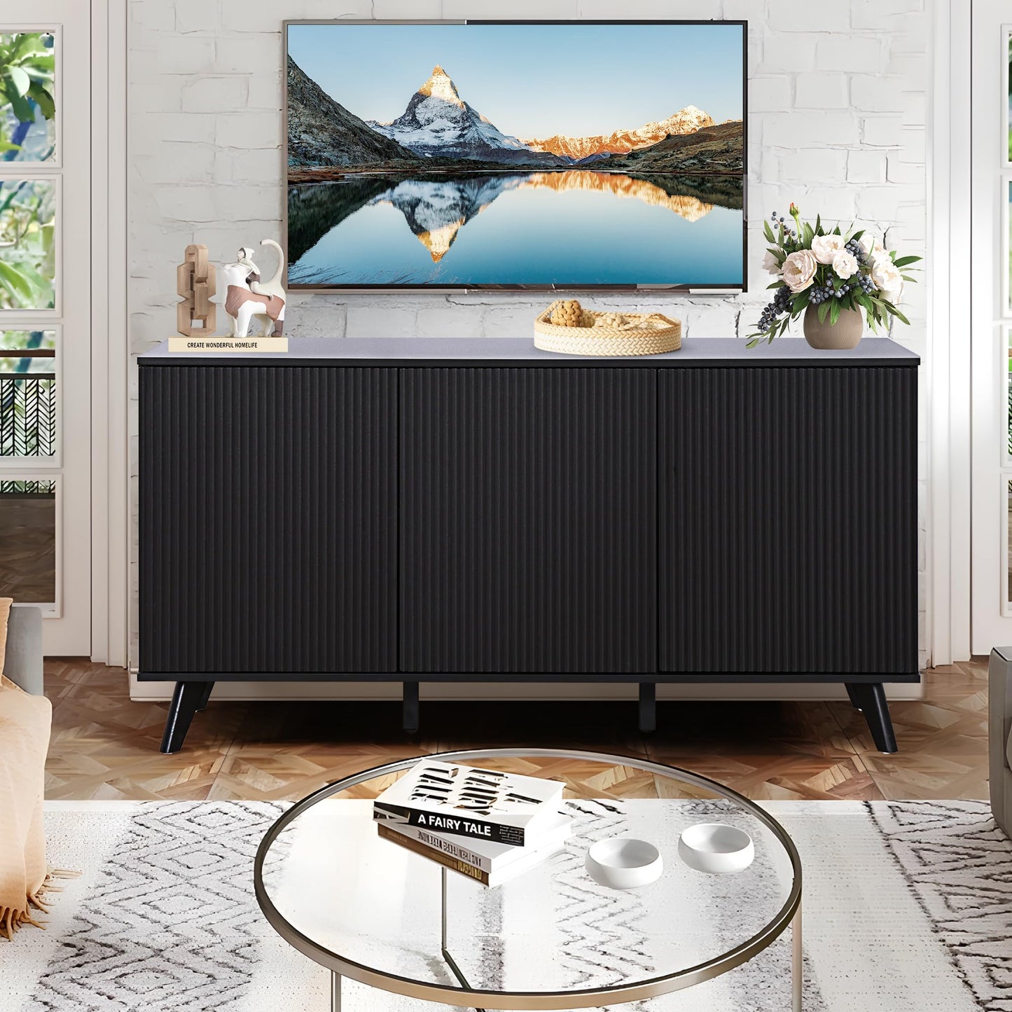 Black Sideboard Buffet Cabinet with Storage