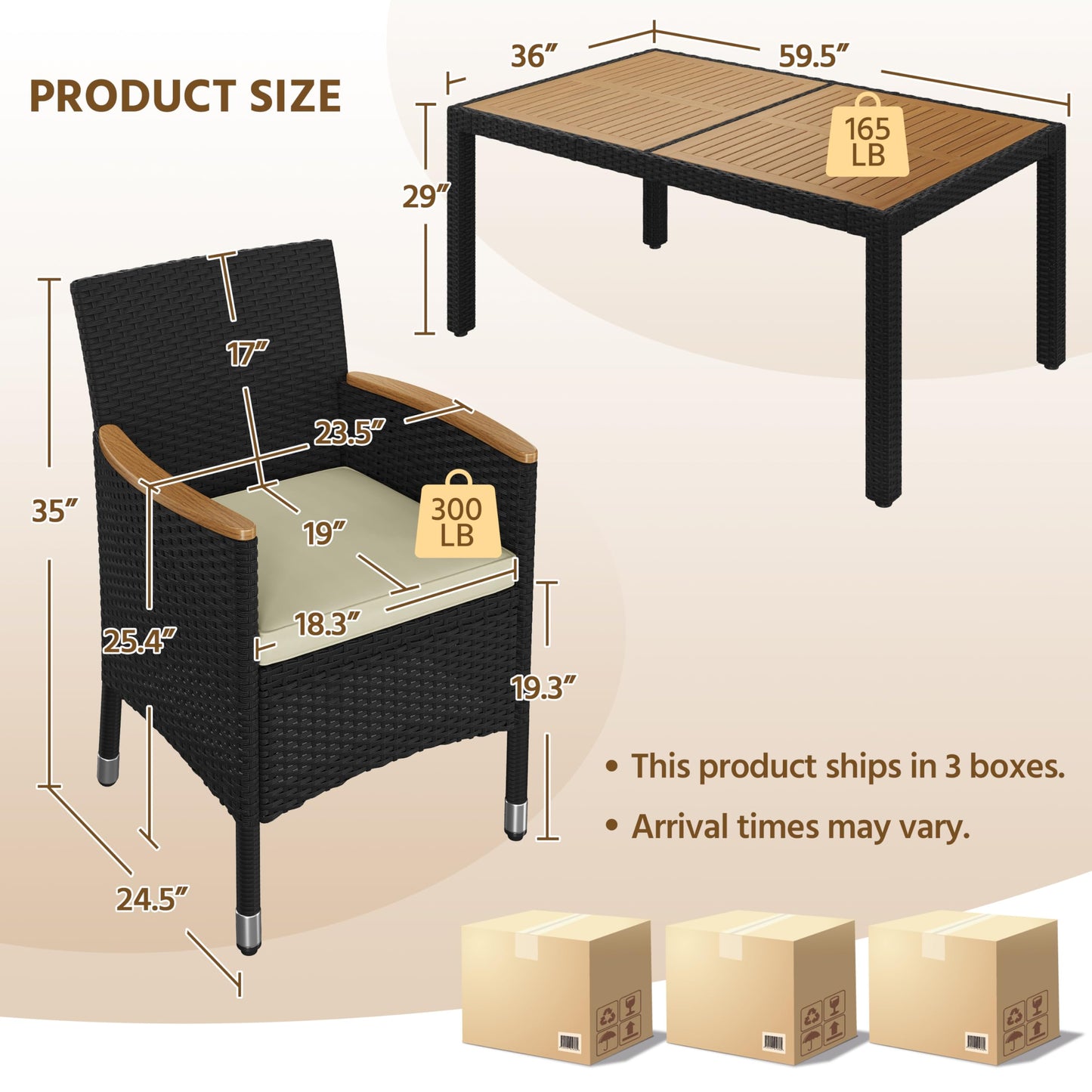 Black/Beige Dining Acacia Wood Table