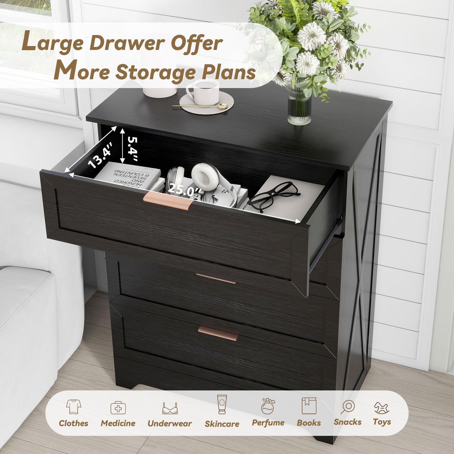 4 Drawer Dresser for Bedroom - Chest of Drawers