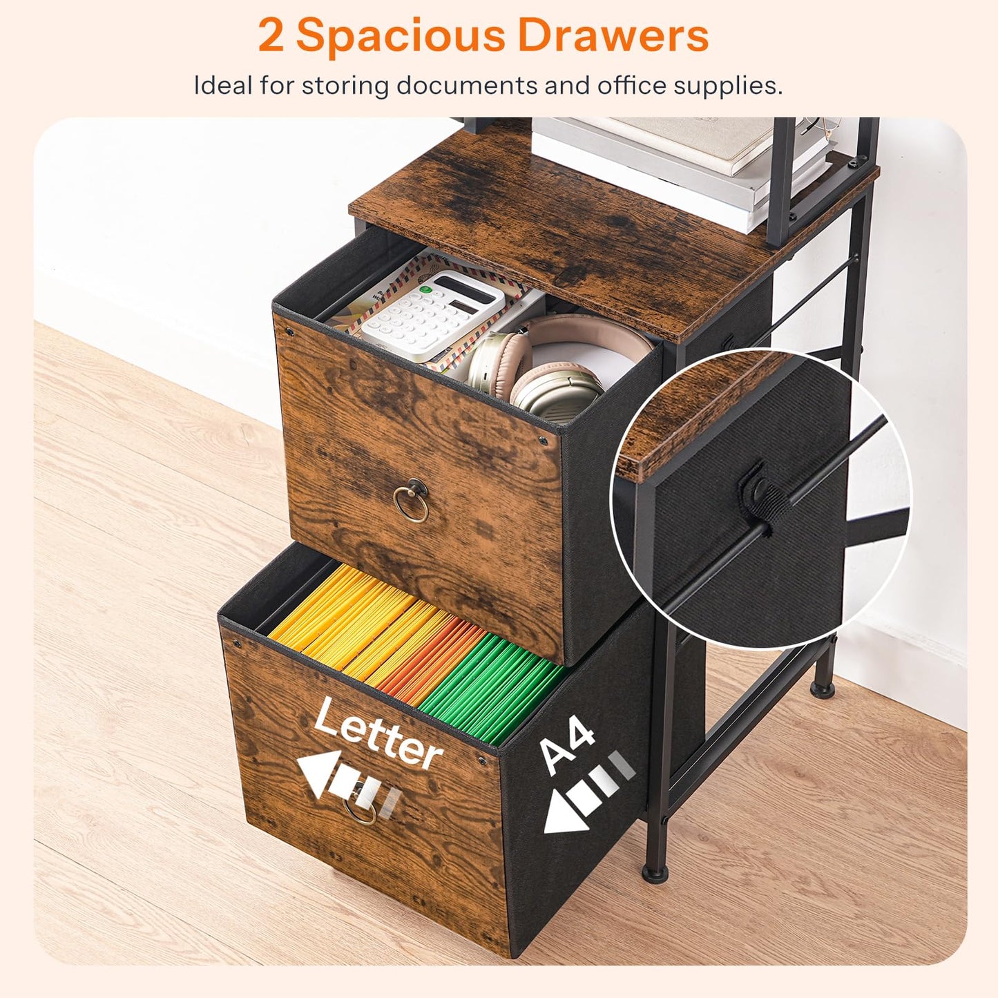 2-Drawer File Cabinet, Filing Cabinet with Charging Station