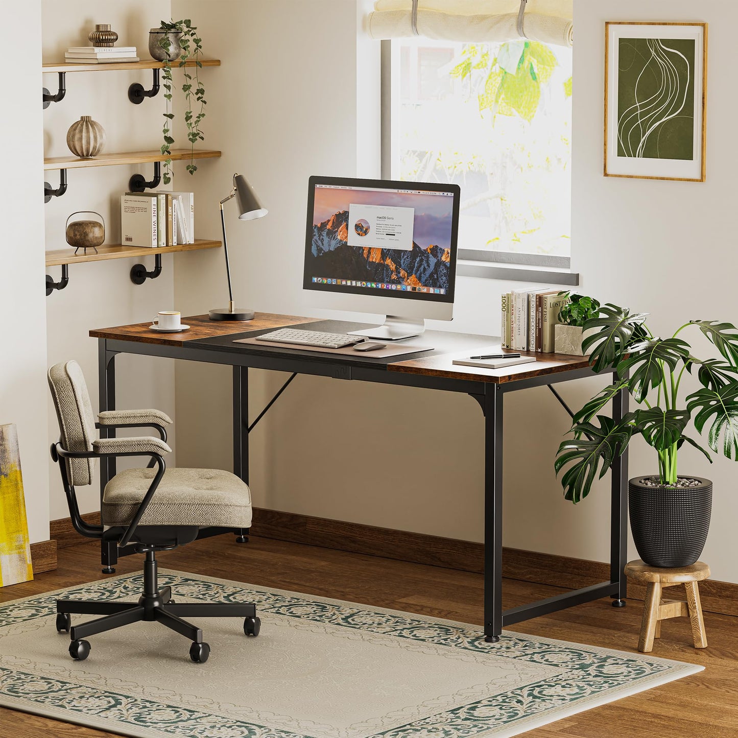 Rustic Brown+black - 63 inch Huuger Computer Desk