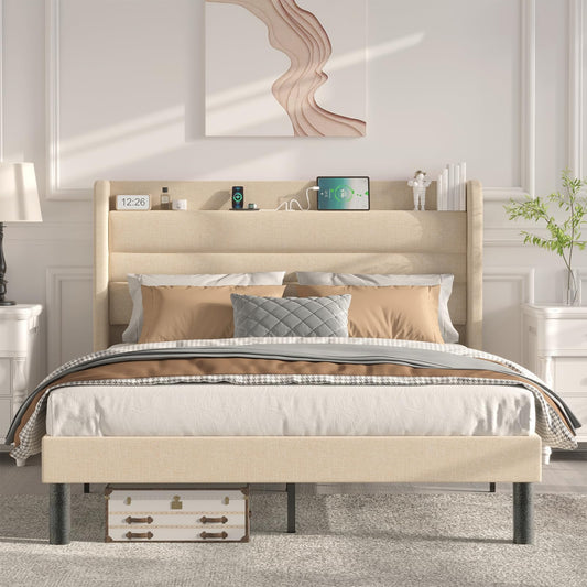 Upholstered  Bed Frame with Type-C & USB Ports