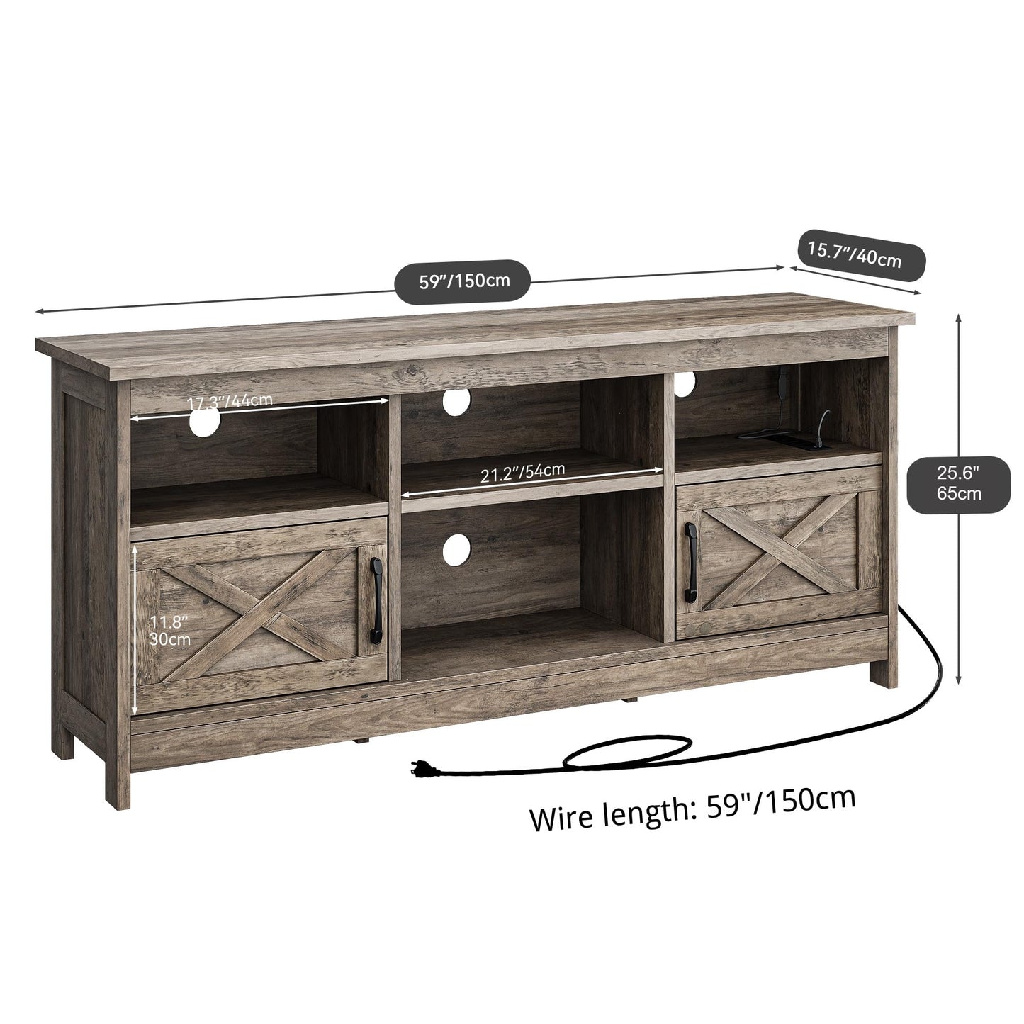 Washed Grey - 65 Inch Farmhouse TV Stand