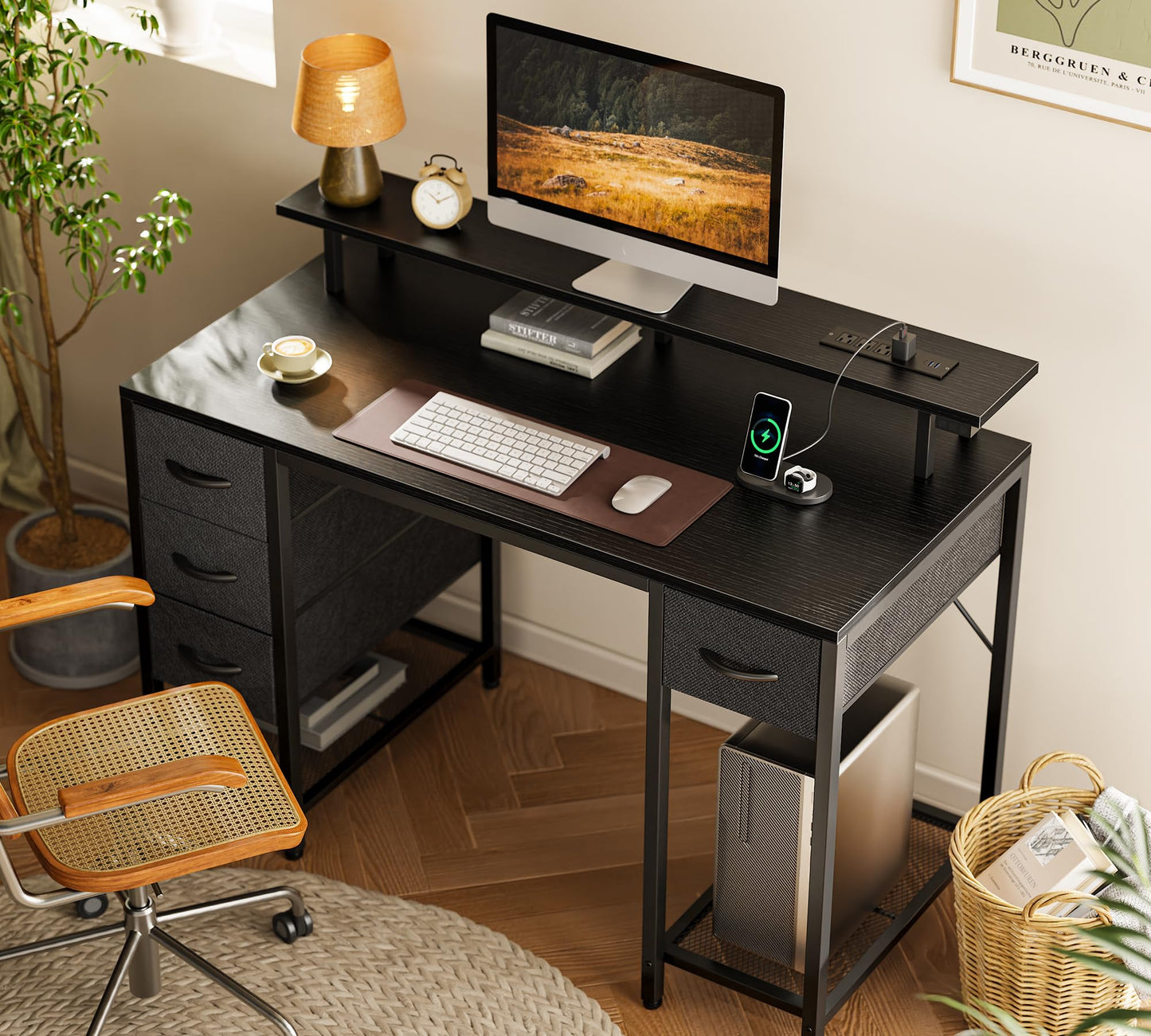 Black - Huuger 47 inch Computer Desk