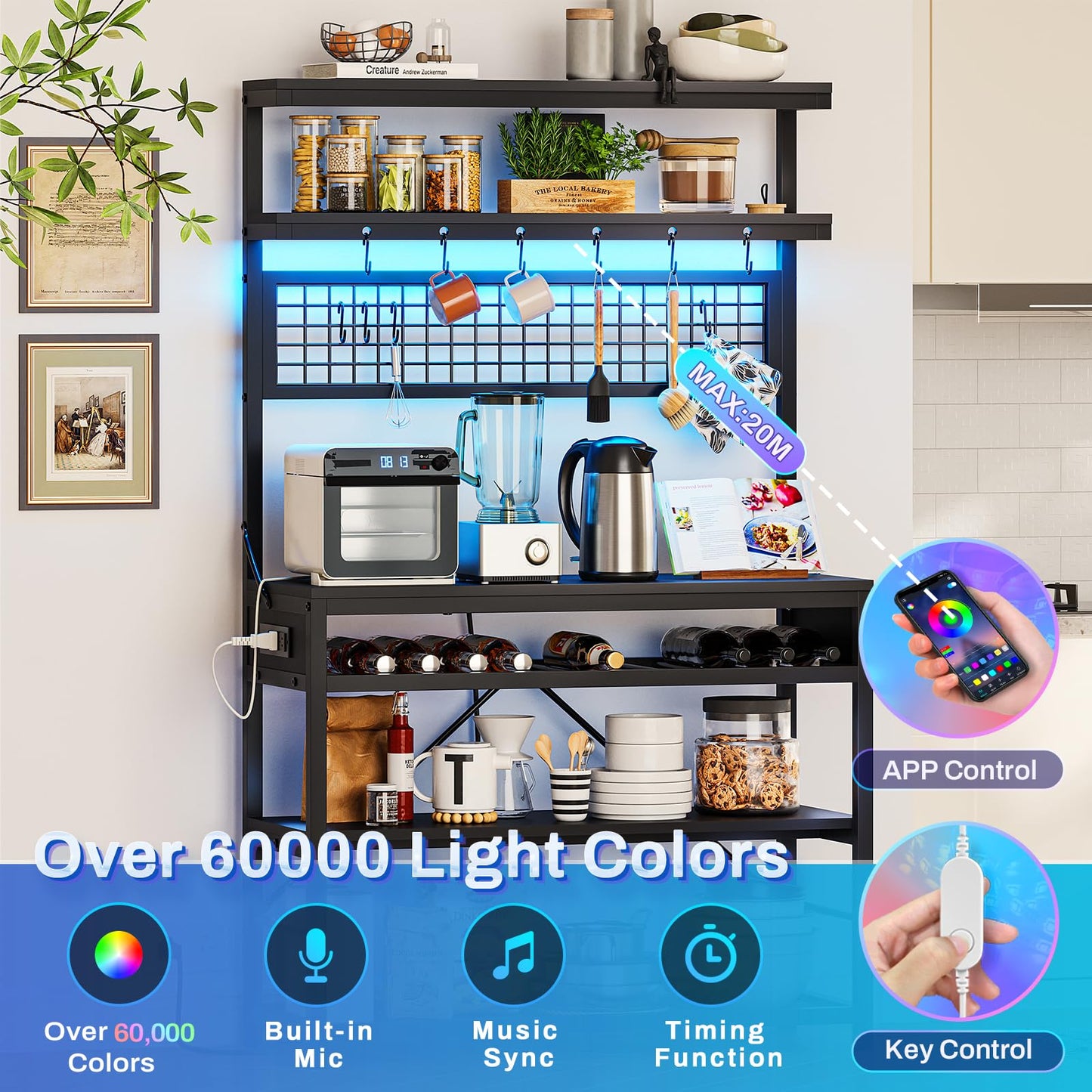 Black With Power Outlet and Led Light Kitchens Rack