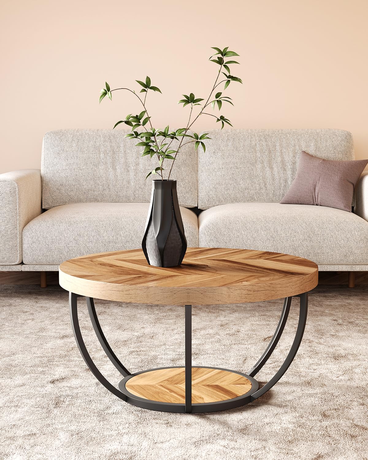 Wood Grain and Black Coffee Table