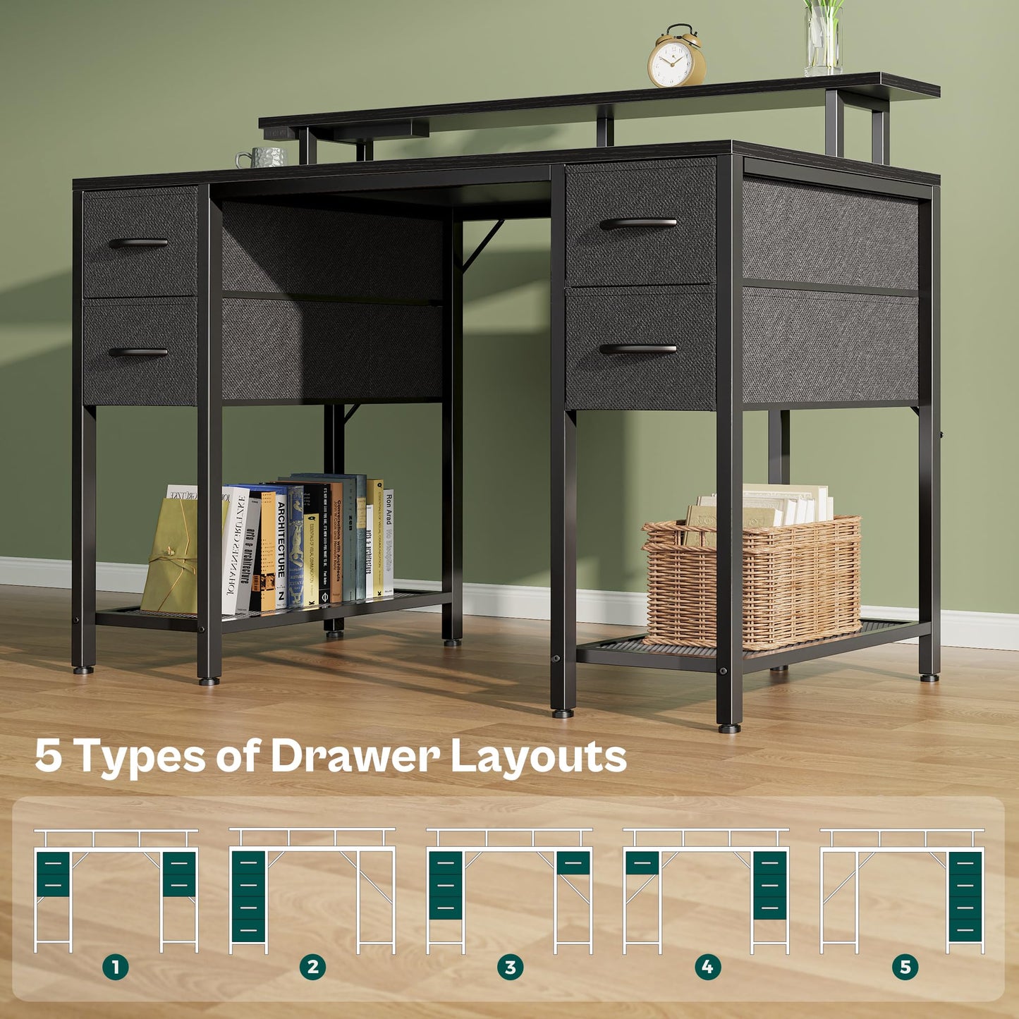 Black - Huuger 47 inch Computer Desk