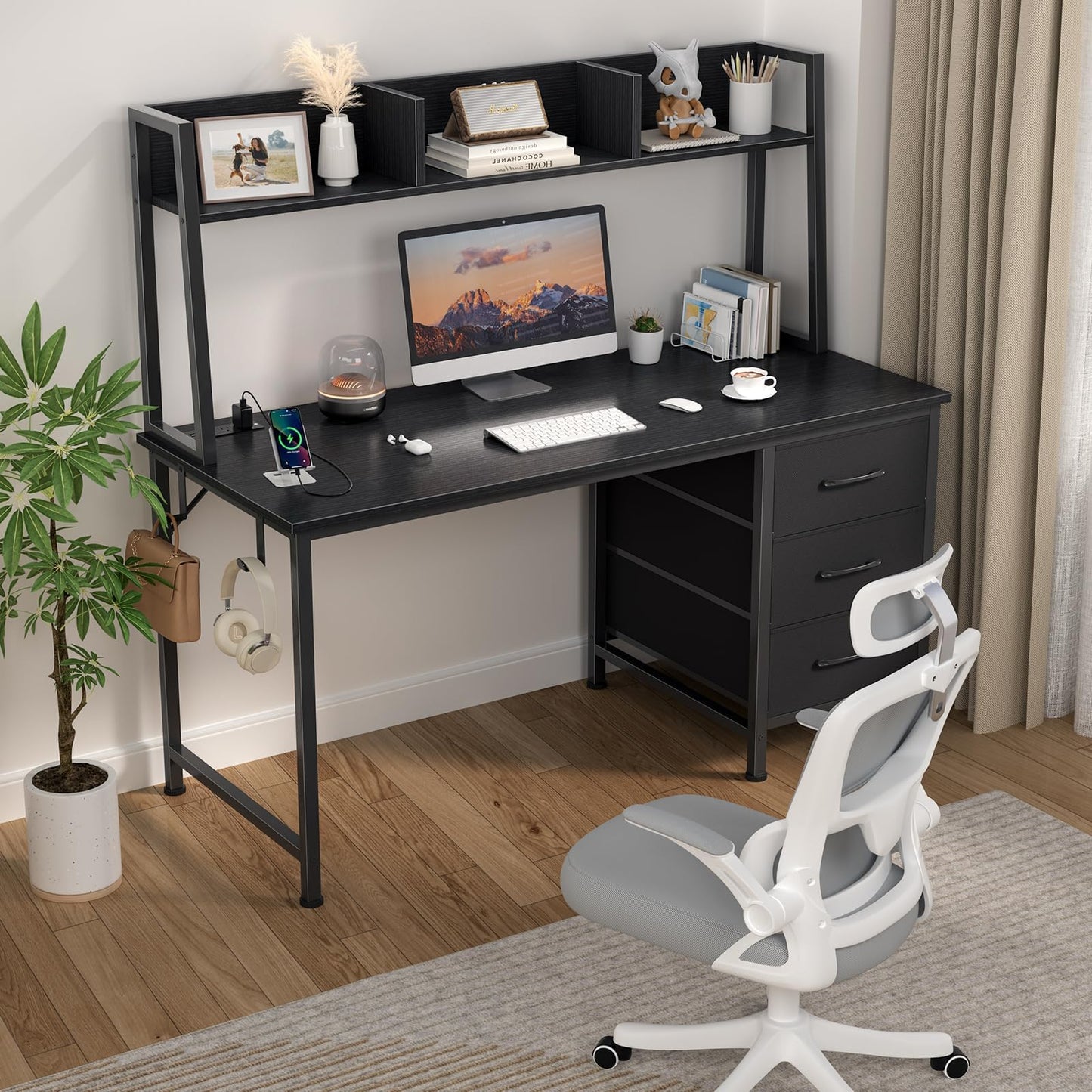Black Computer Desk with Hutch