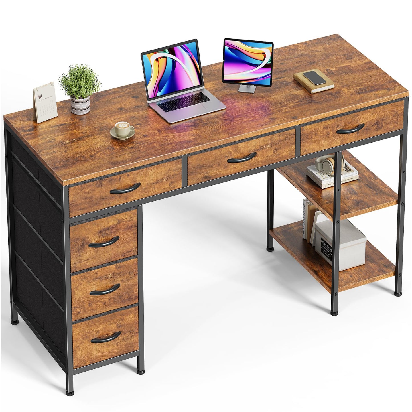 Rustic Brown - 54 Inch Office Desk with 6 Drawers