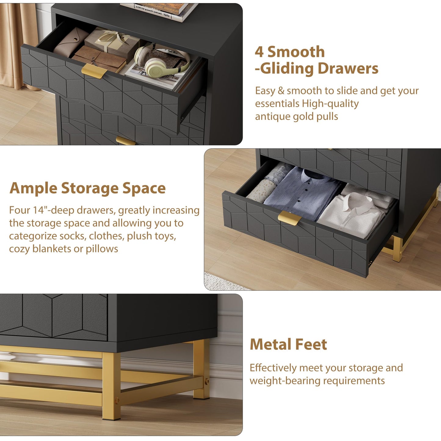 4 Drawer Dresser for Bedroom - Chest of Drawers
