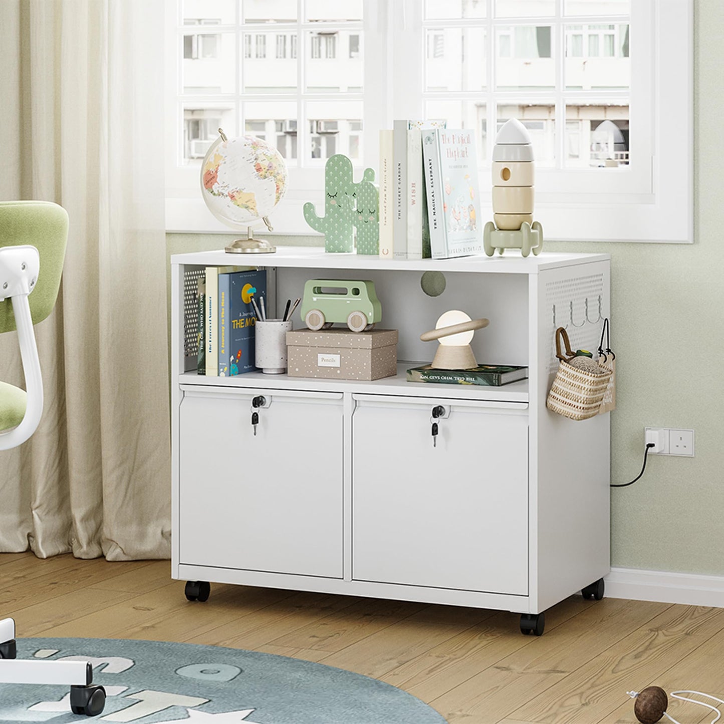 2 Drawer File Cabinet with Lock, Metal Lateral Printer Stand