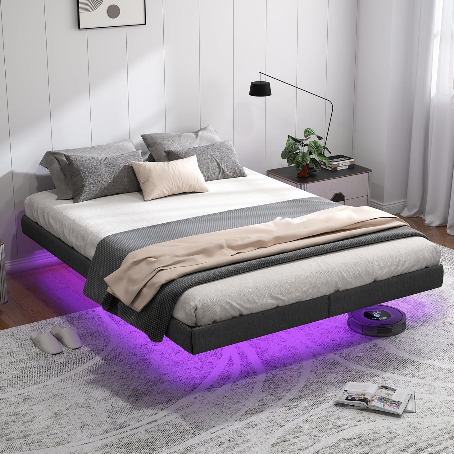 Floating Bed Frame with LED Lights