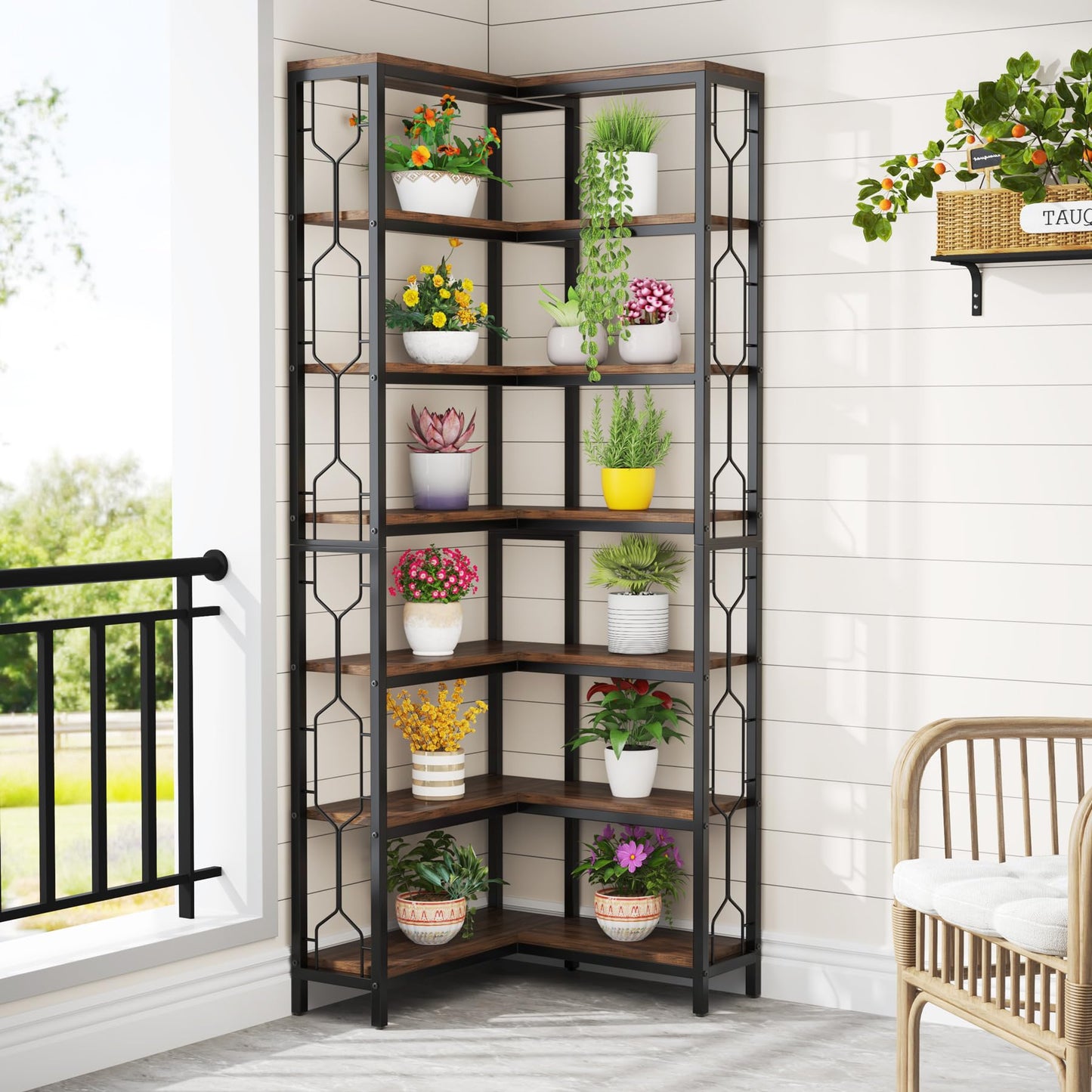 Rustic Brown Corner Bookshelf