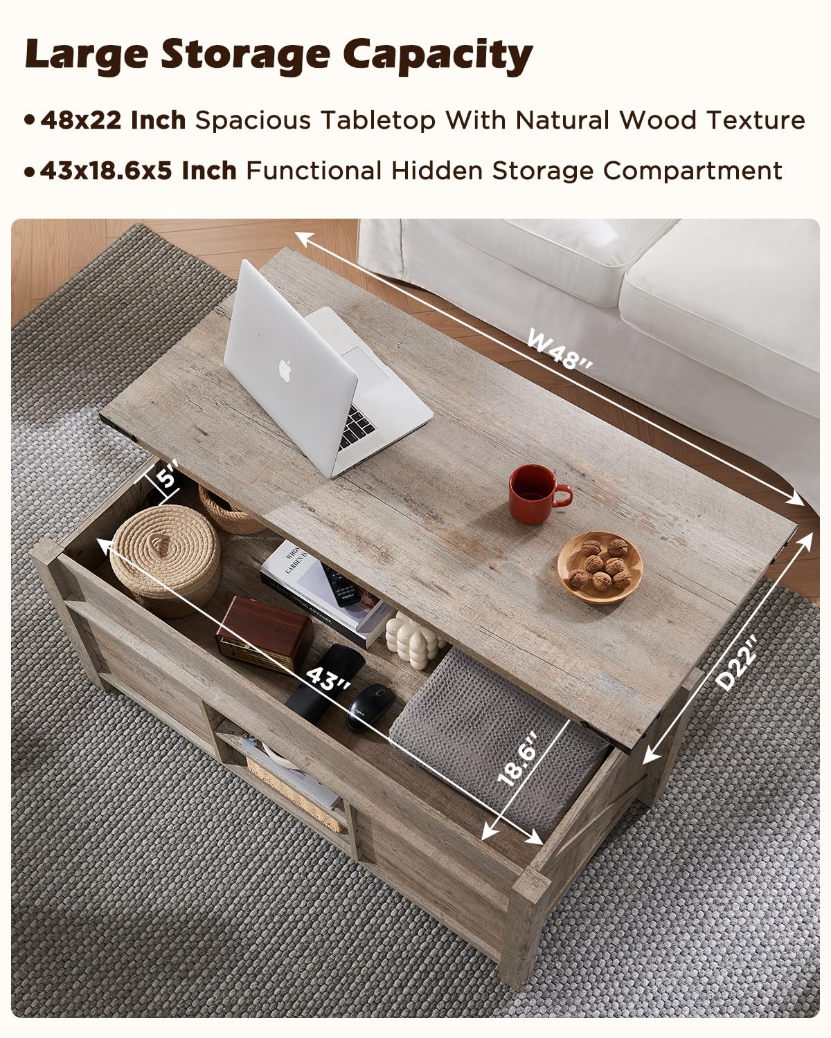 Light Rustic Oak - Farmhouse Lift Top Coffee Table