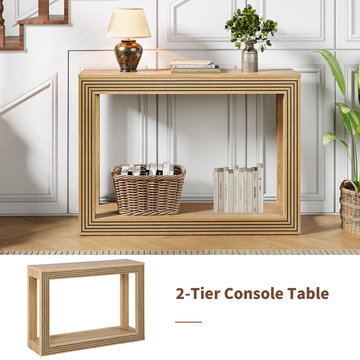 Natural Mid-Century Fluted Console Table golden