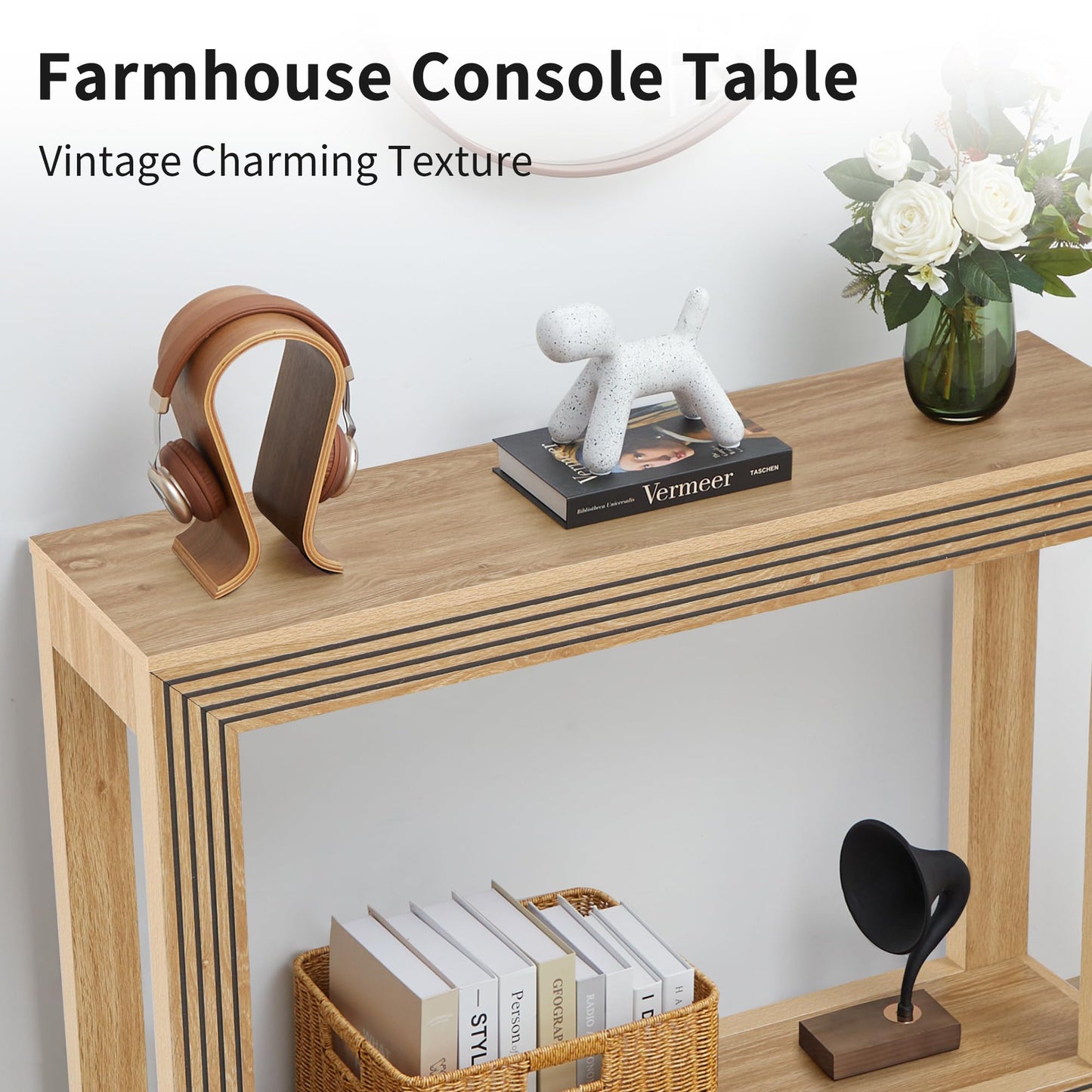 Natural Mid-Century Fluted Console Table golden