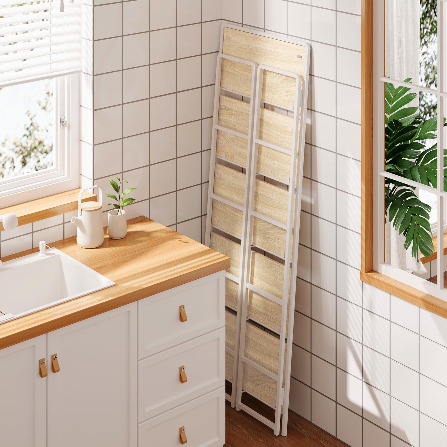 Natural and White 5 Tiers Folding Bookshelf