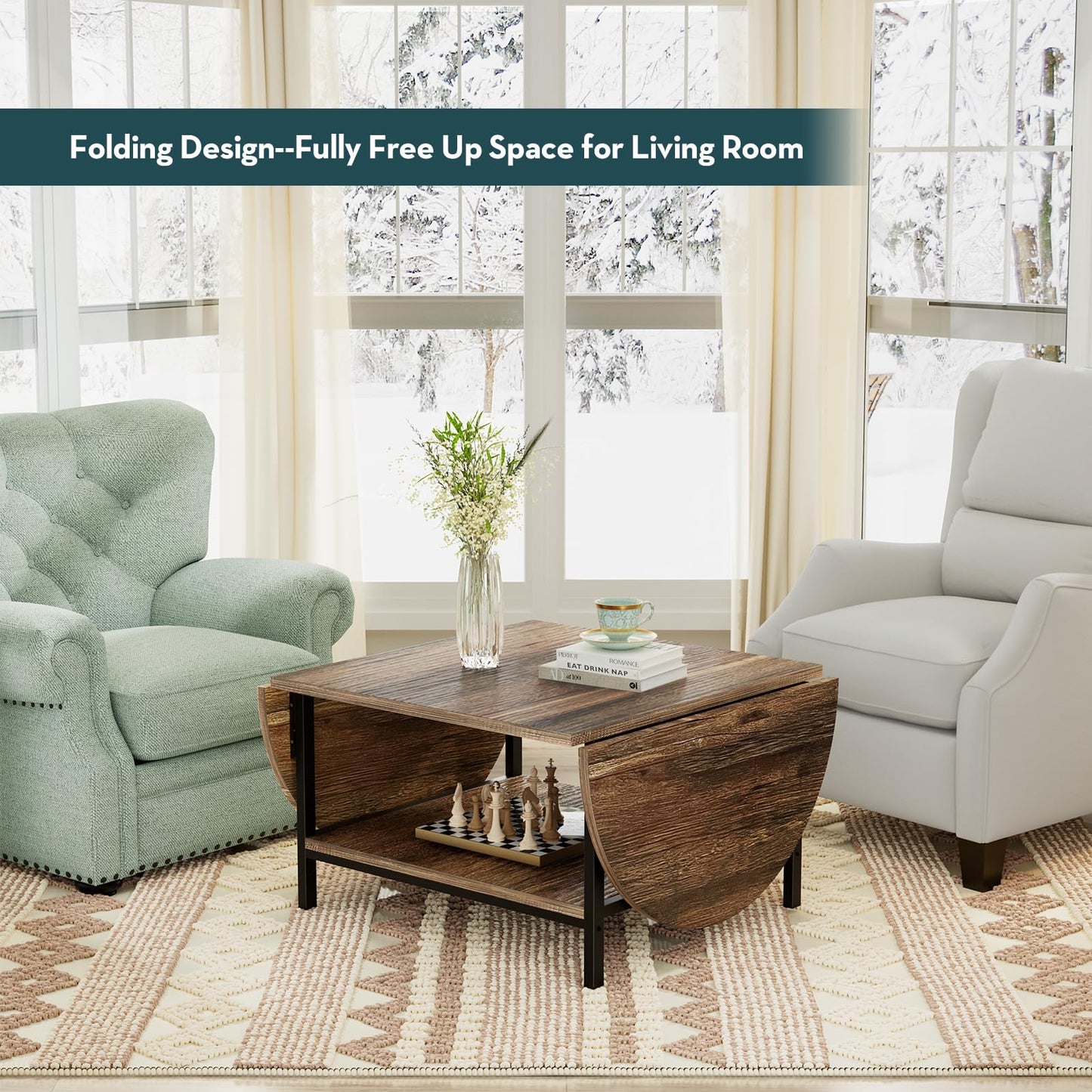Brown 2-Tier Folding Coffee Table