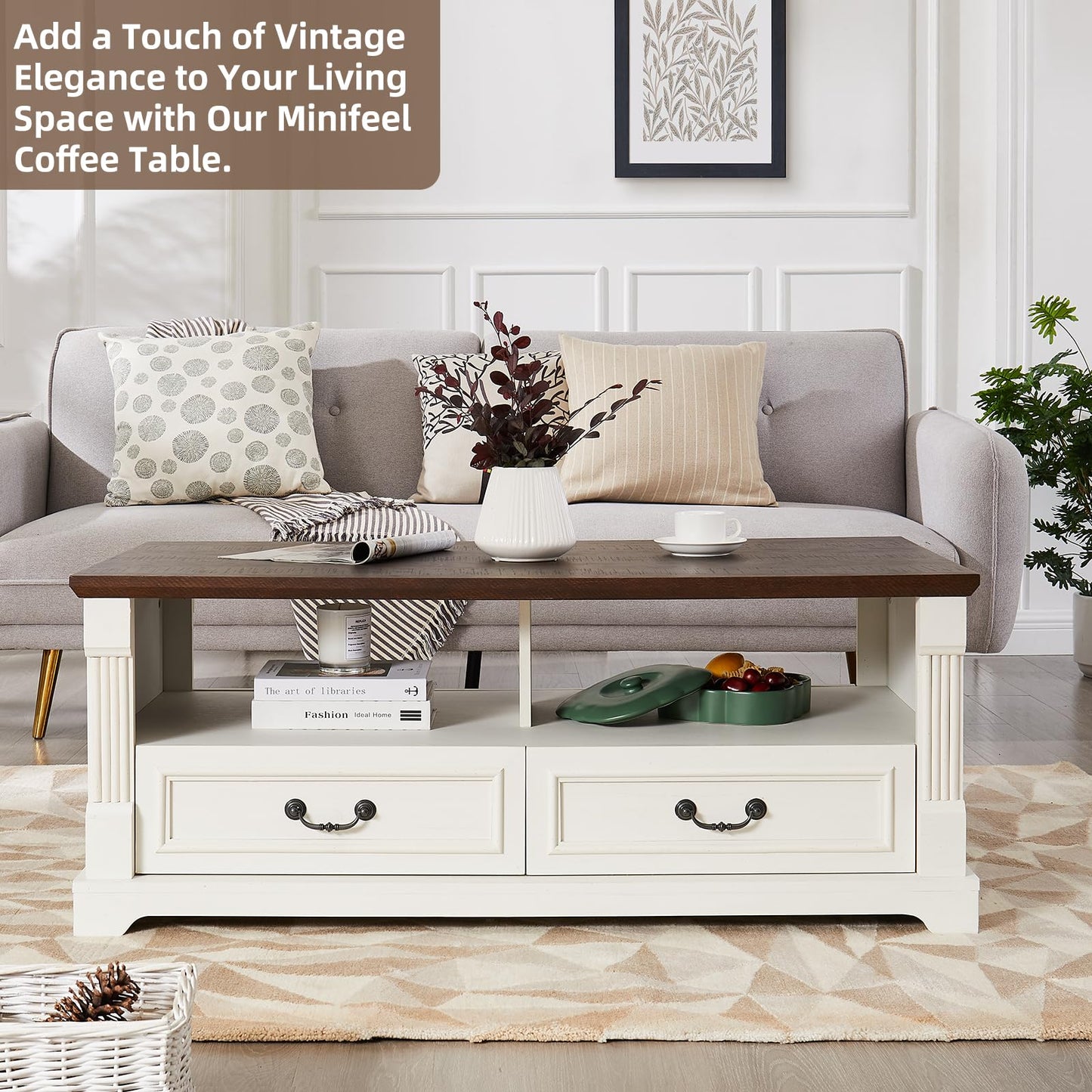 Wood Coffee Table for Living Room White And Brown