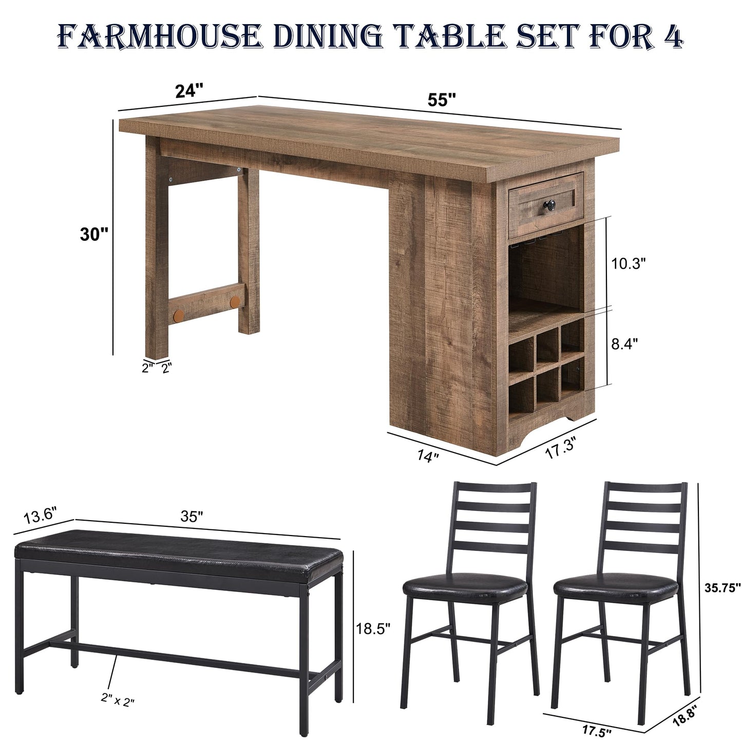 Light Brown Gorgeous Farmhouse Dining Table Set