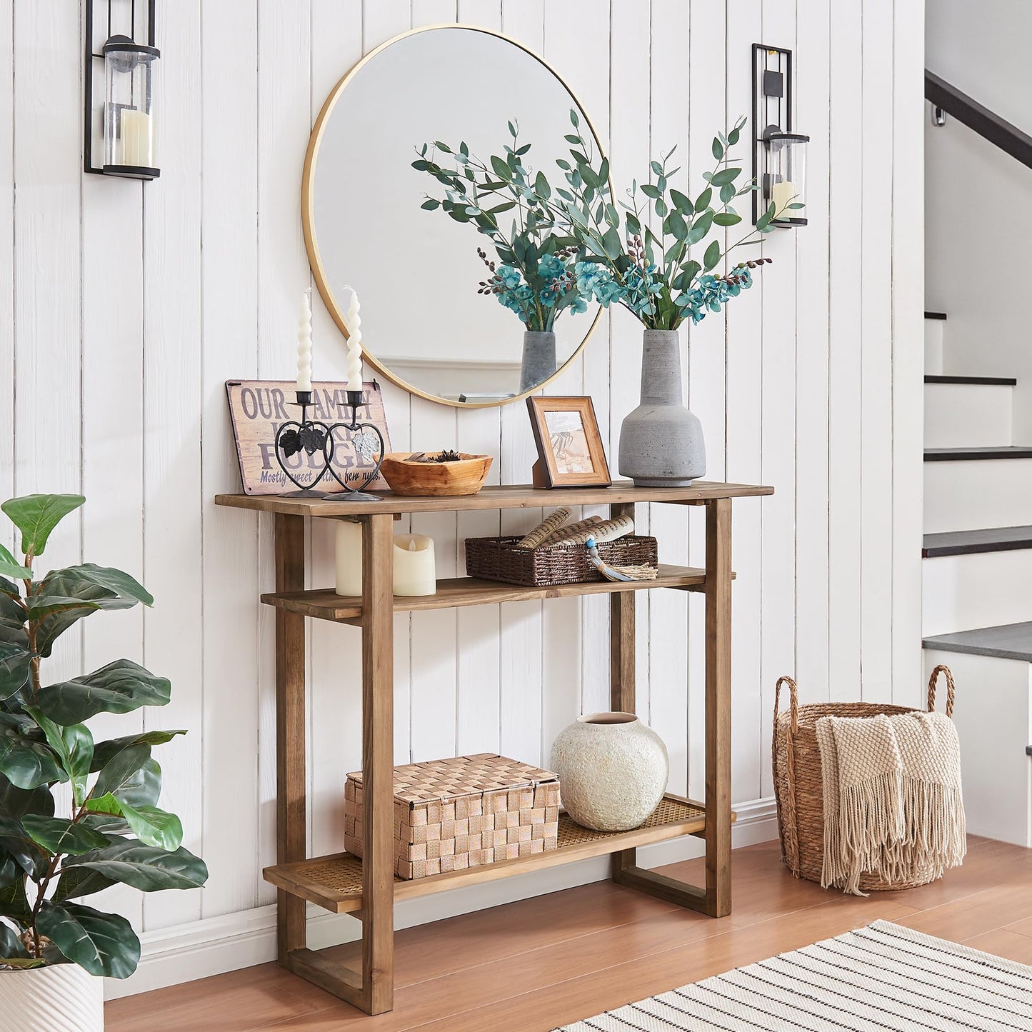 Boho Solid Wood Console Table – 39.4 Inches