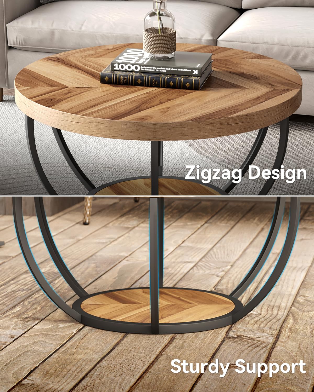 Wood Grain and Black Coffee Table