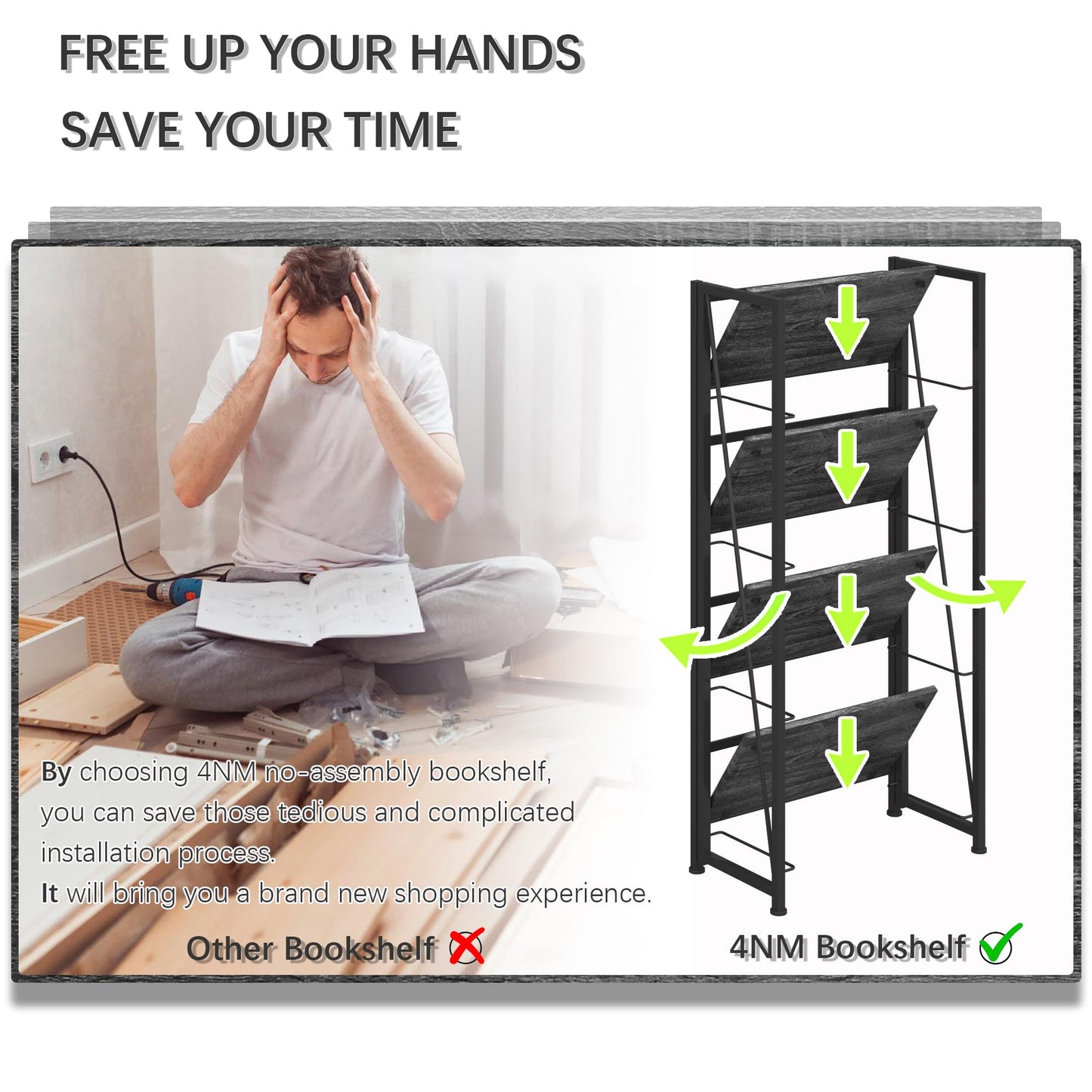 Gray and Black Folding Bookshelf Storage