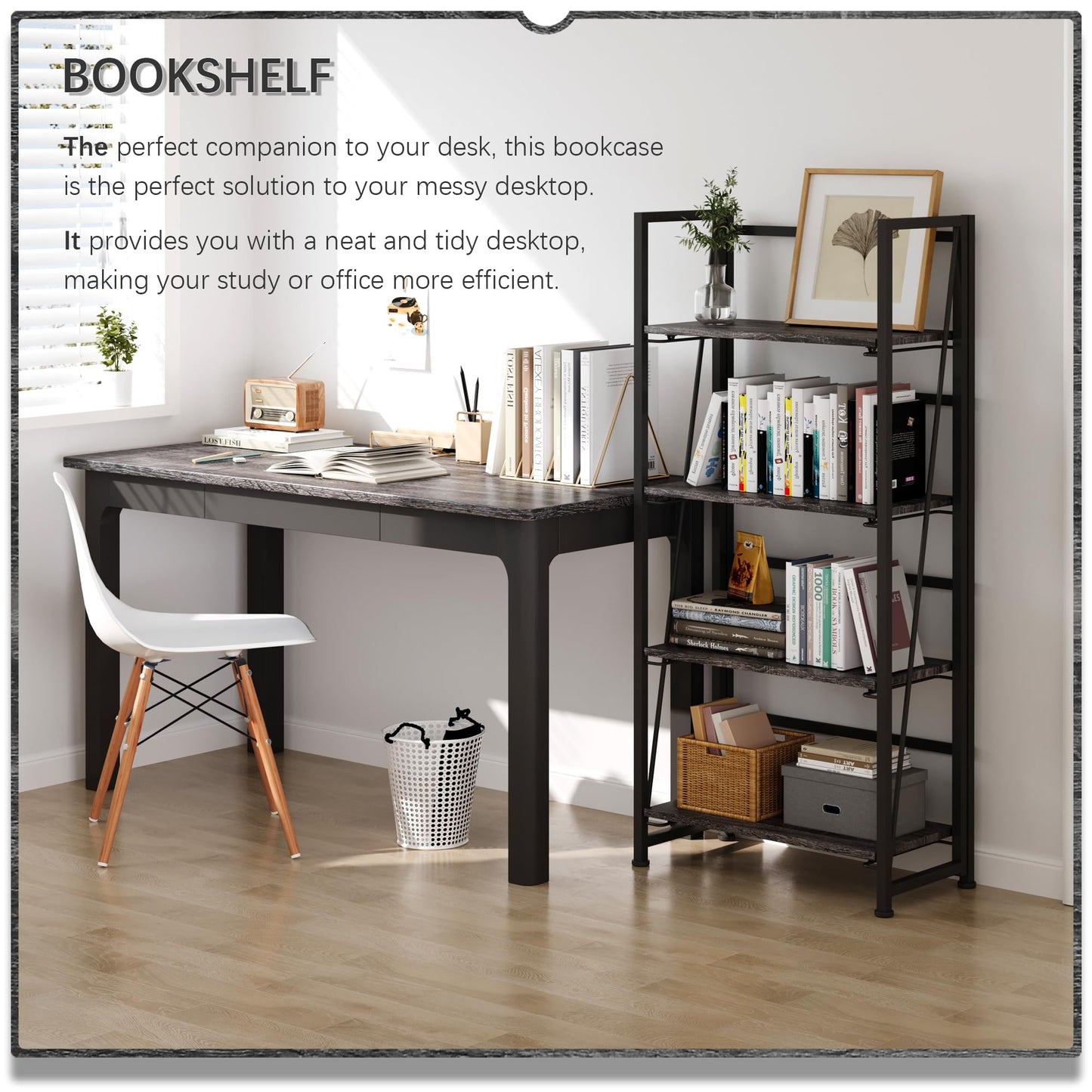 Gray and Black Folding Bookshelf Storage