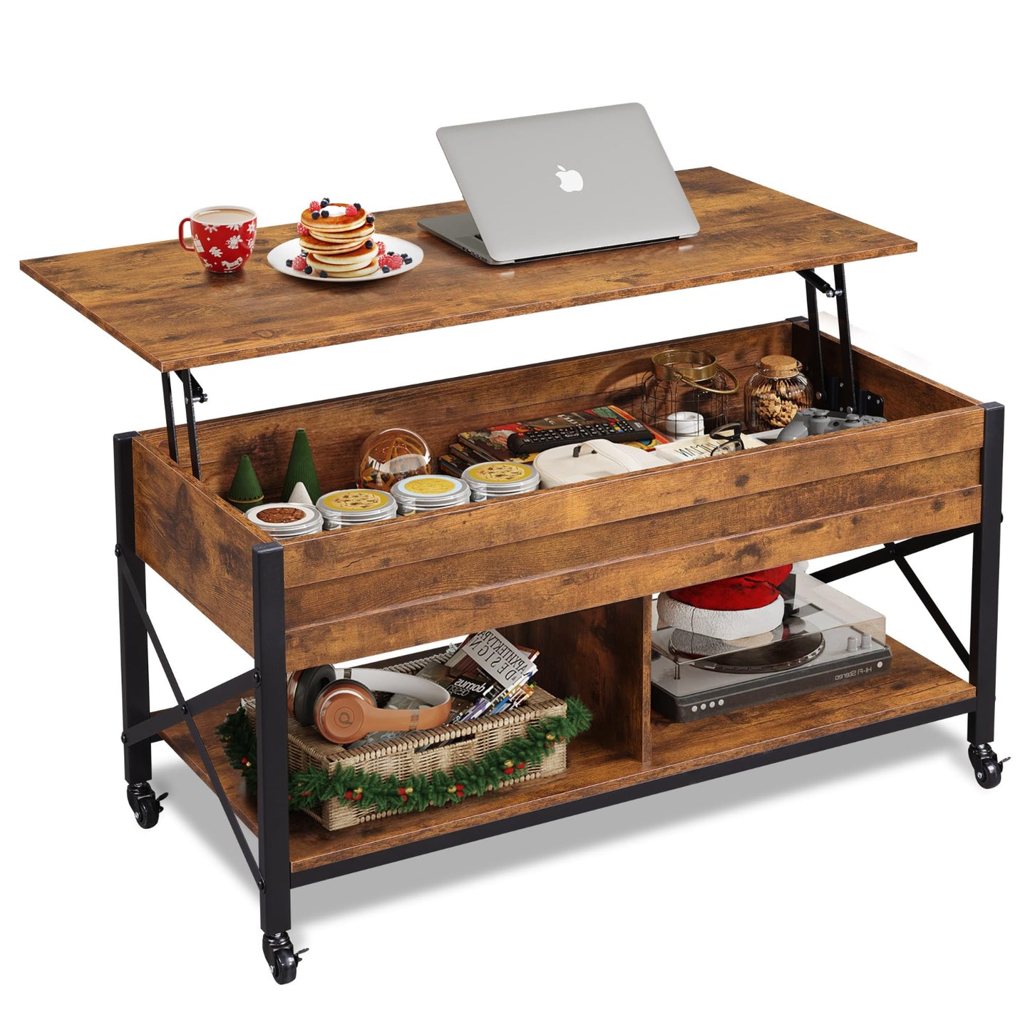 41.3" Lift Top Coffee Table with 4 Wheels