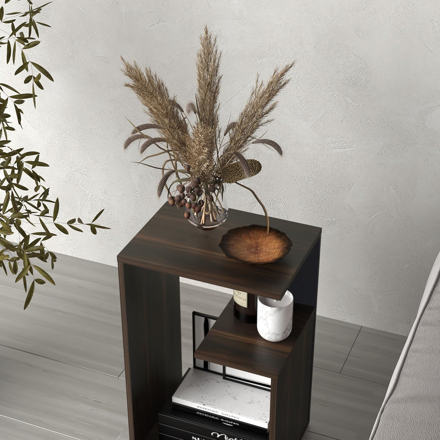 Tuhome Everet 25" High 3-Tier Shelf Side Table Dark Oak