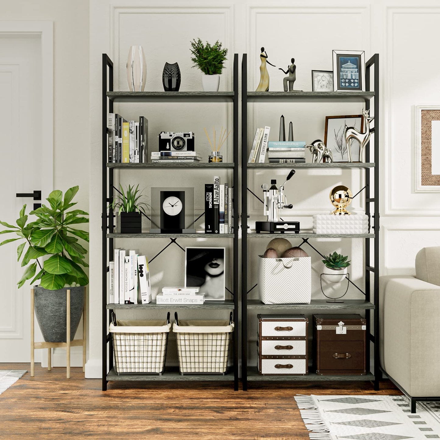 Dark Grey 5 Tier Bookshelf