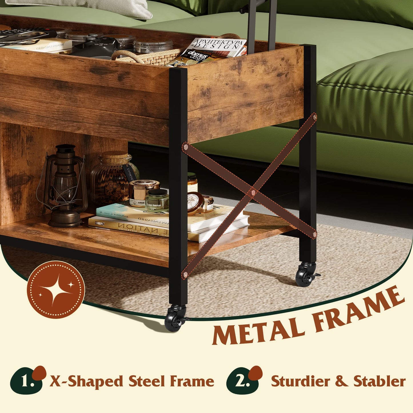 41.3" Lift Top Coffee Table with 4 Wheels