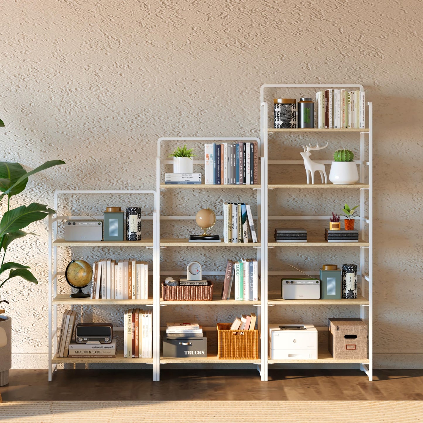 Natural and White 5 Tiers Folding Bookshelf