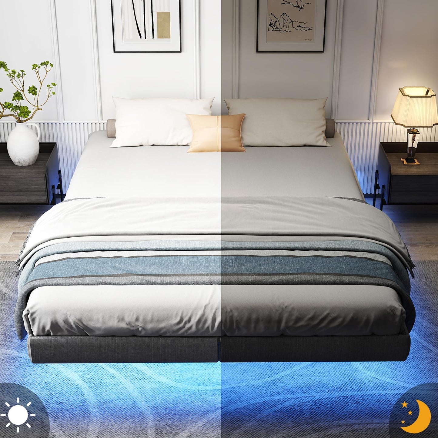 Floating Bed Frame with LED Lights