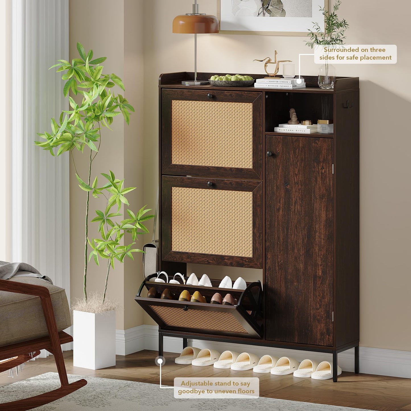 3 Tier Shoe Cabinet with Flip Drawers
