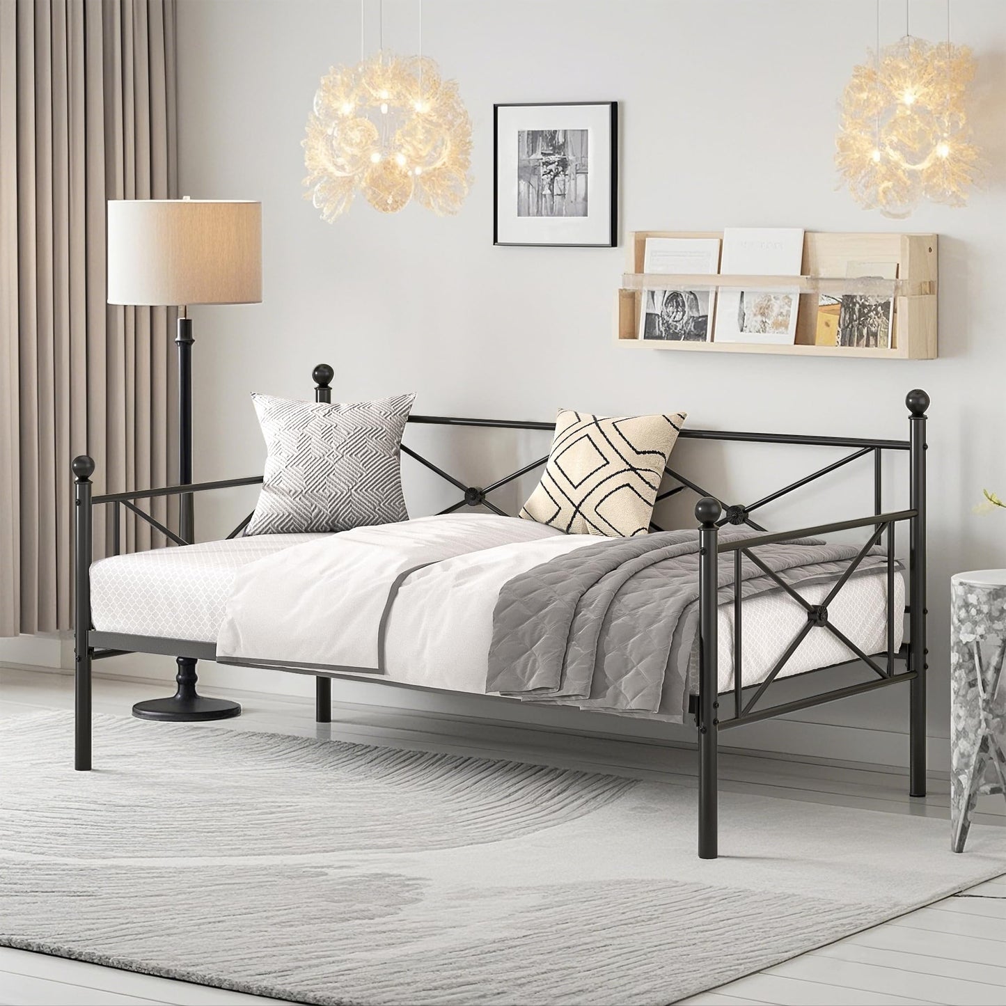 Metal Day Bed with Stylish Headboard